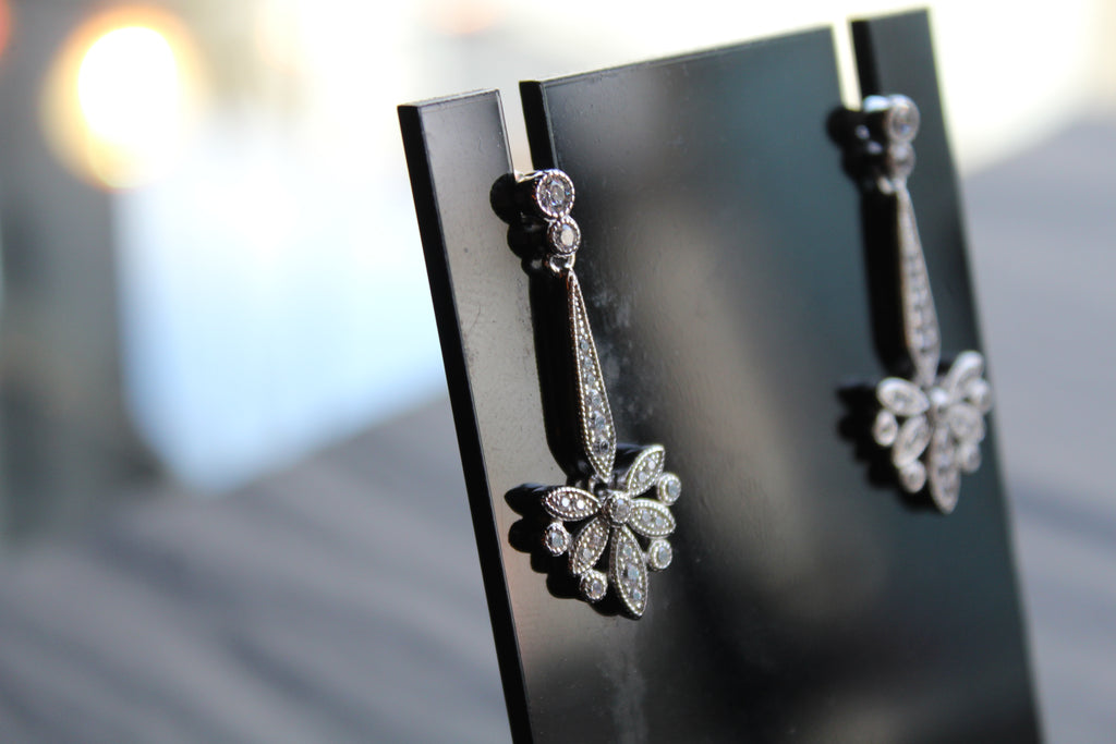 CZ Victorian Butterfly Drop Earrings