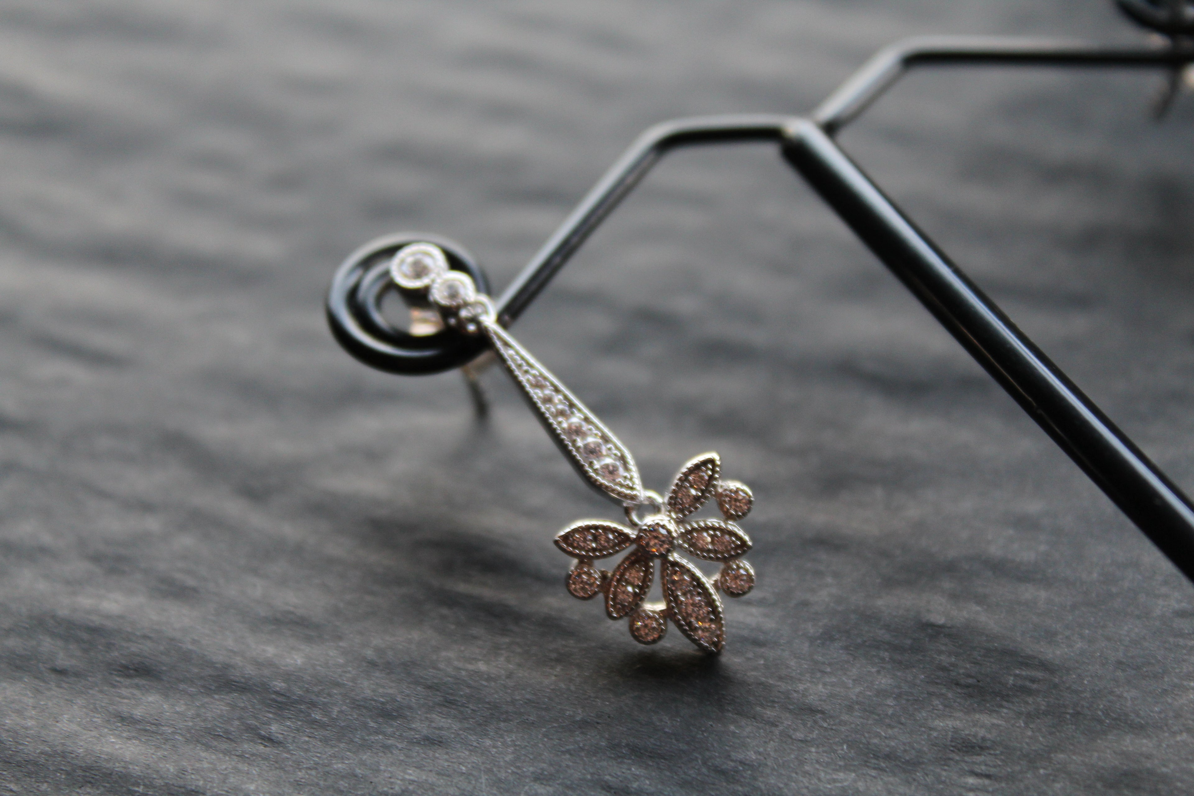 CZ Victorian Butterfly Drop Earrings