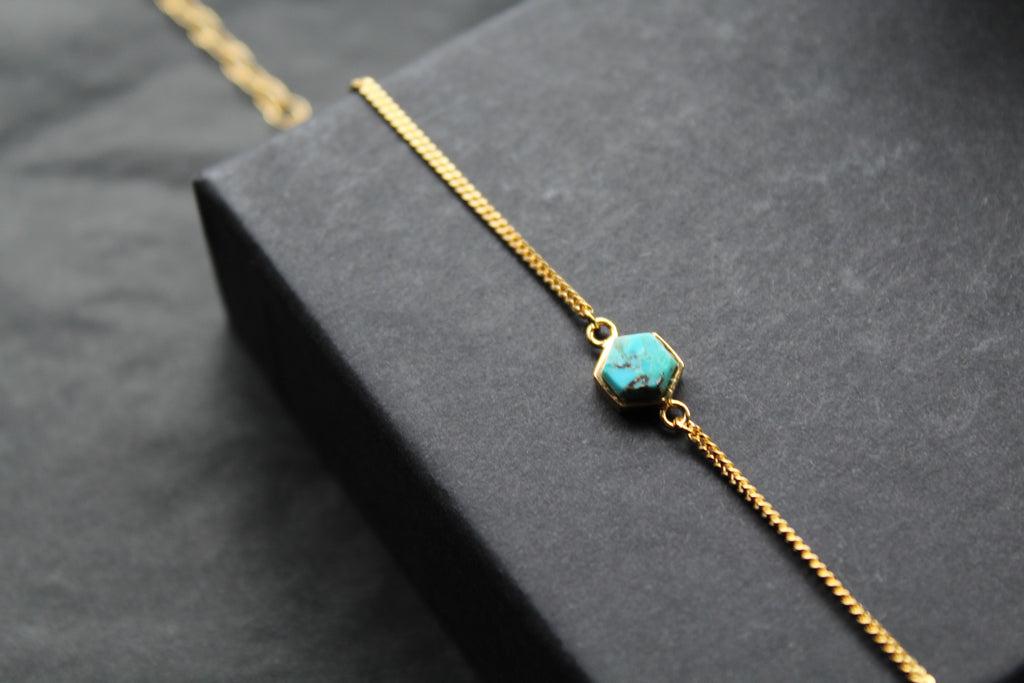 Chain Bracelet with Central Hexagon Turquoise