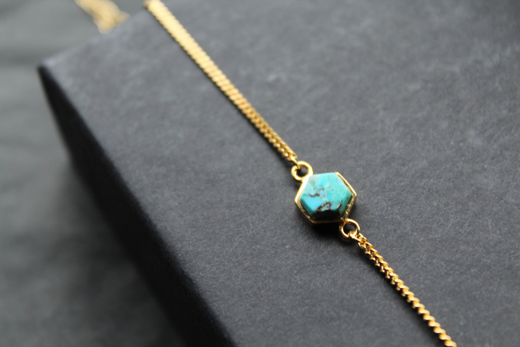 Chain Bracelet with Central Hexagon Turquoise