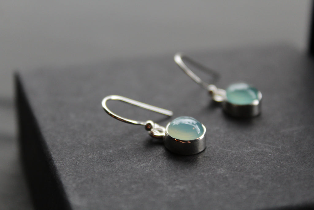 Chalcedony Round Silver Earrings