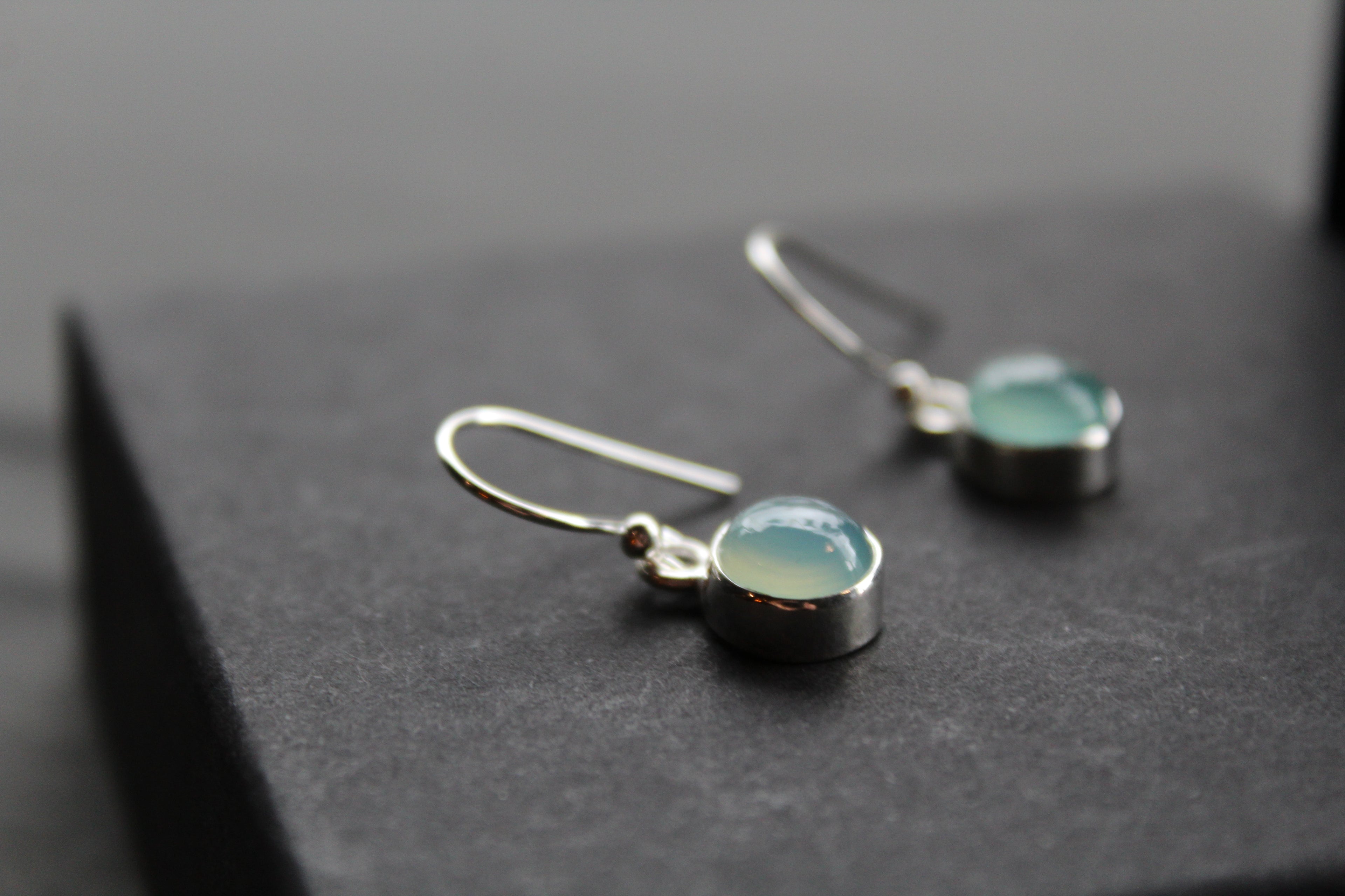 Chalcedony Round Silver Earrings