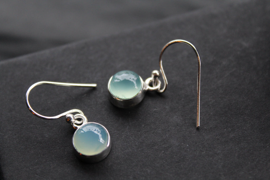 Chalcedony Round Silver Earrings