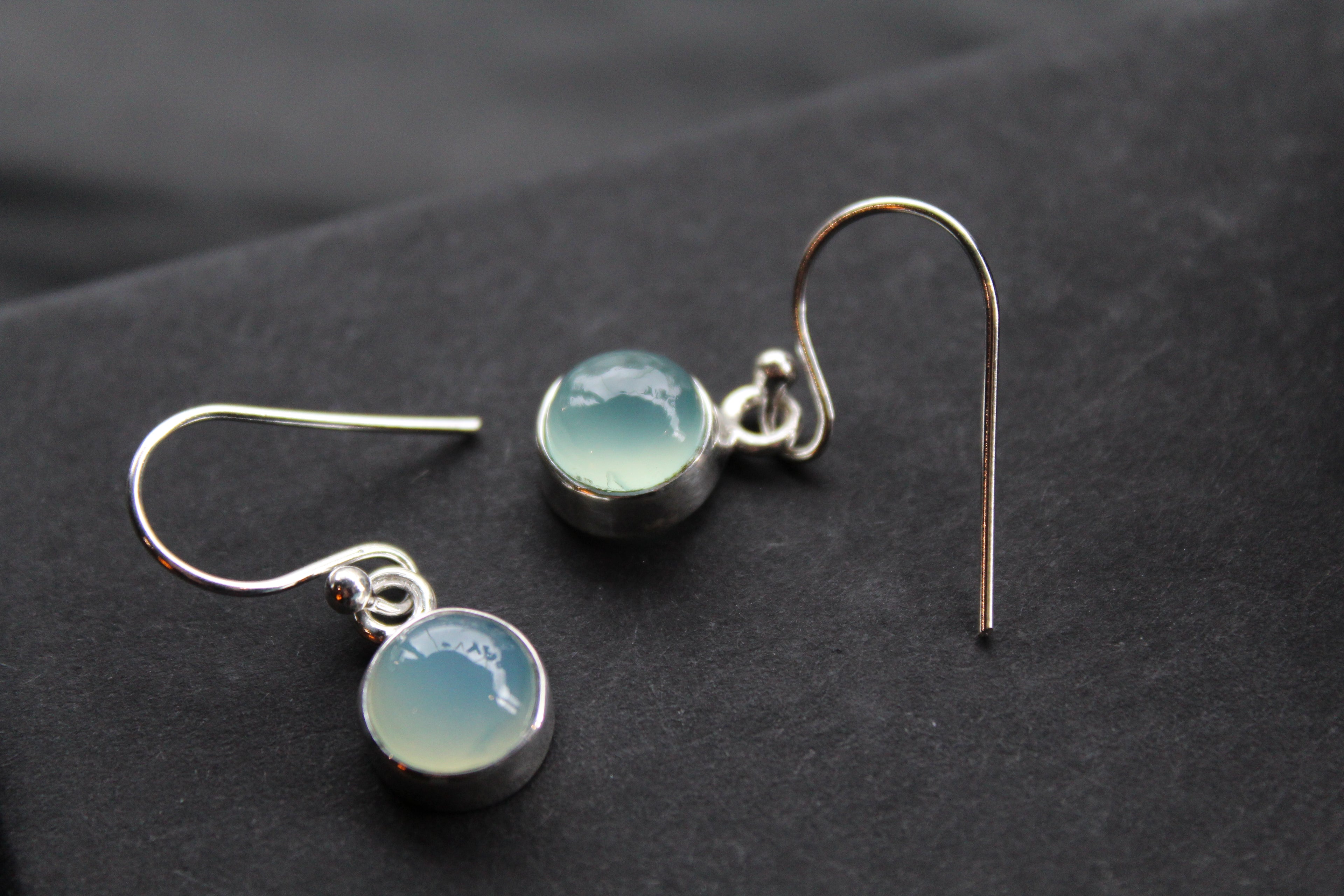 Chalcedony Round Silver Earrings