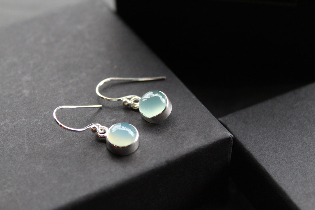 Chalcedony Round Silver Earrings