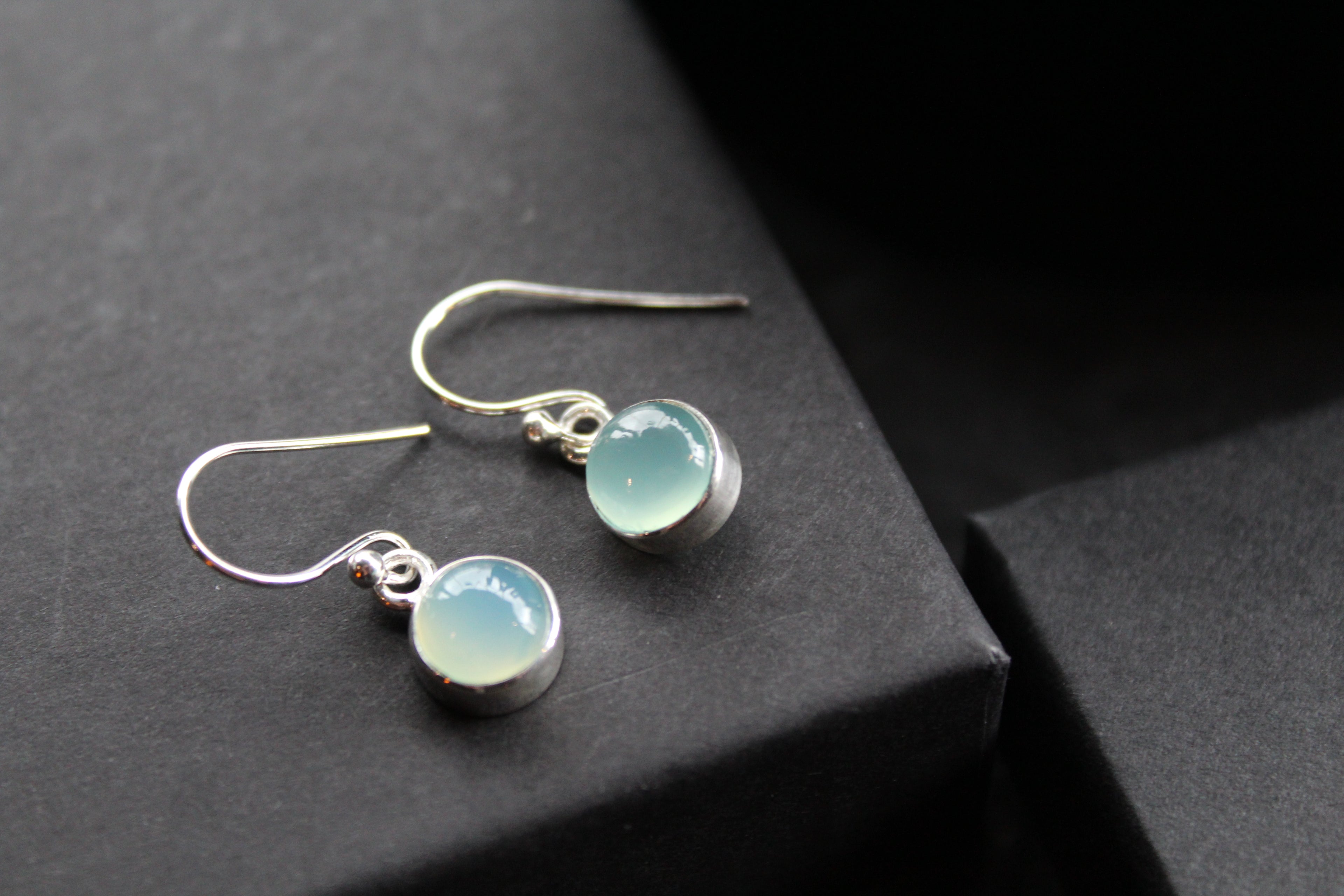 Chalcedony Round Silver Earrings