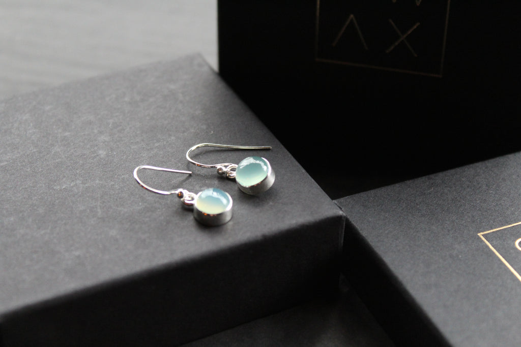 Chalcedony Round Silver Earrings
