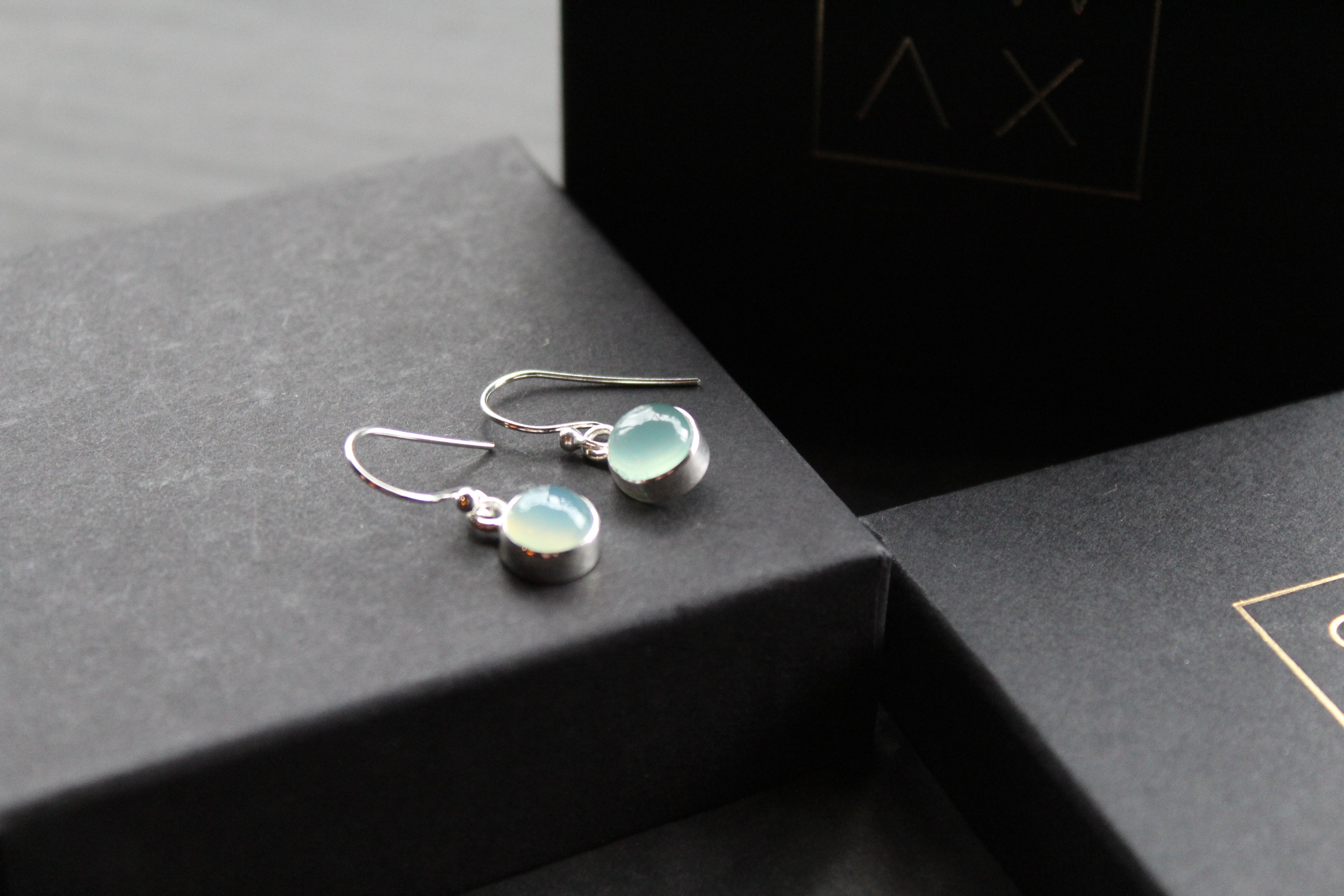 Chalcedony Round Silver Earrings