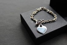 Load image into Gallery viewer, T- bar Silver Heart charm bracelet
