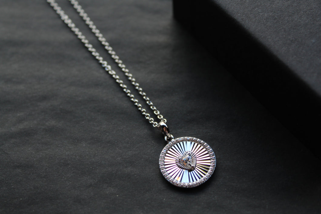 Circle Sunburst Cubic Zirconia Necklace