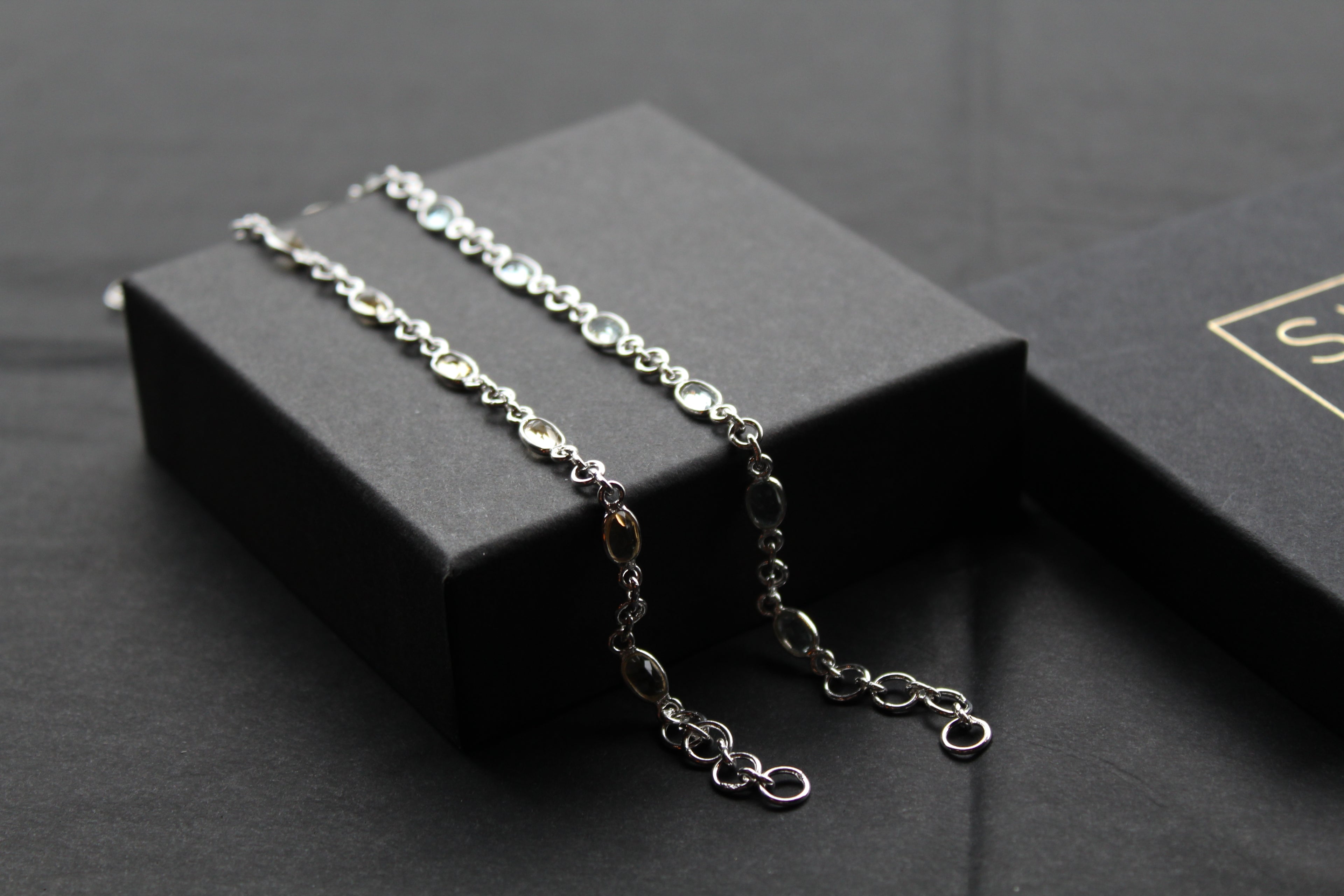 Citrine/Blue Topaz Chain Bracelet