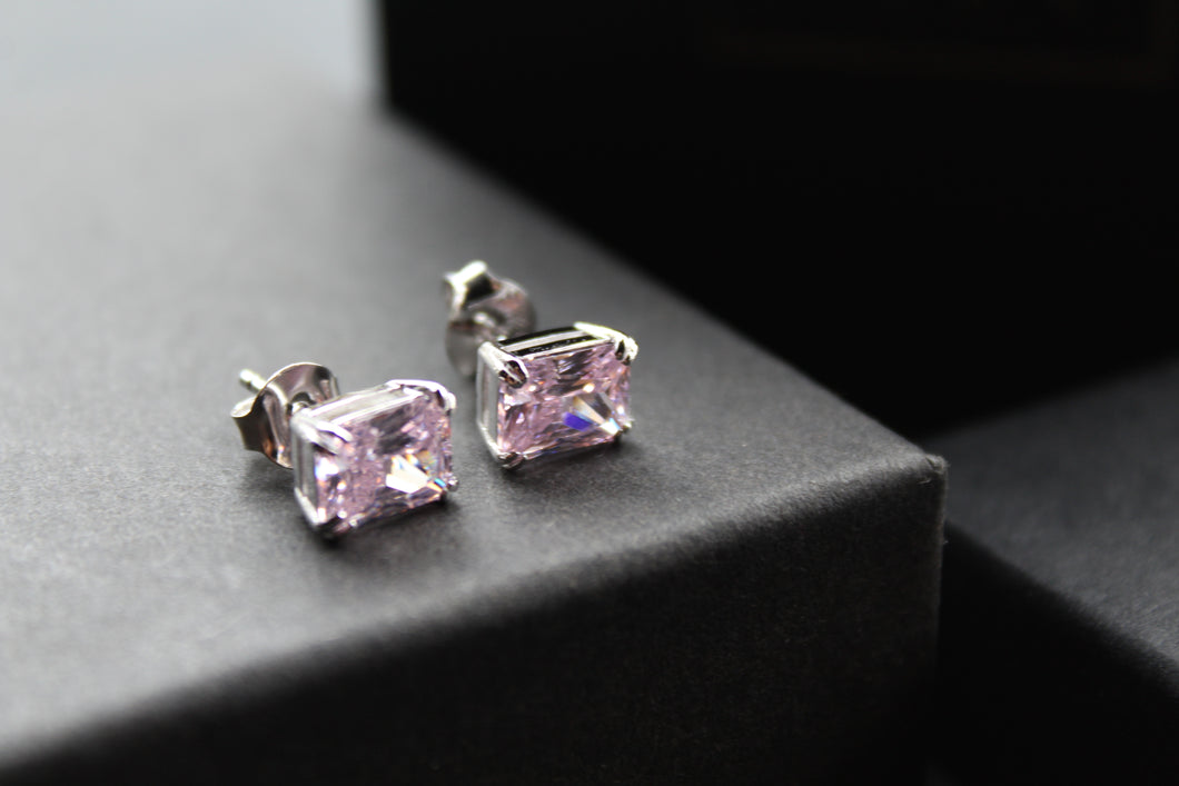 Classic Silver & Pink Cubic Zirconia Oblong Earrings