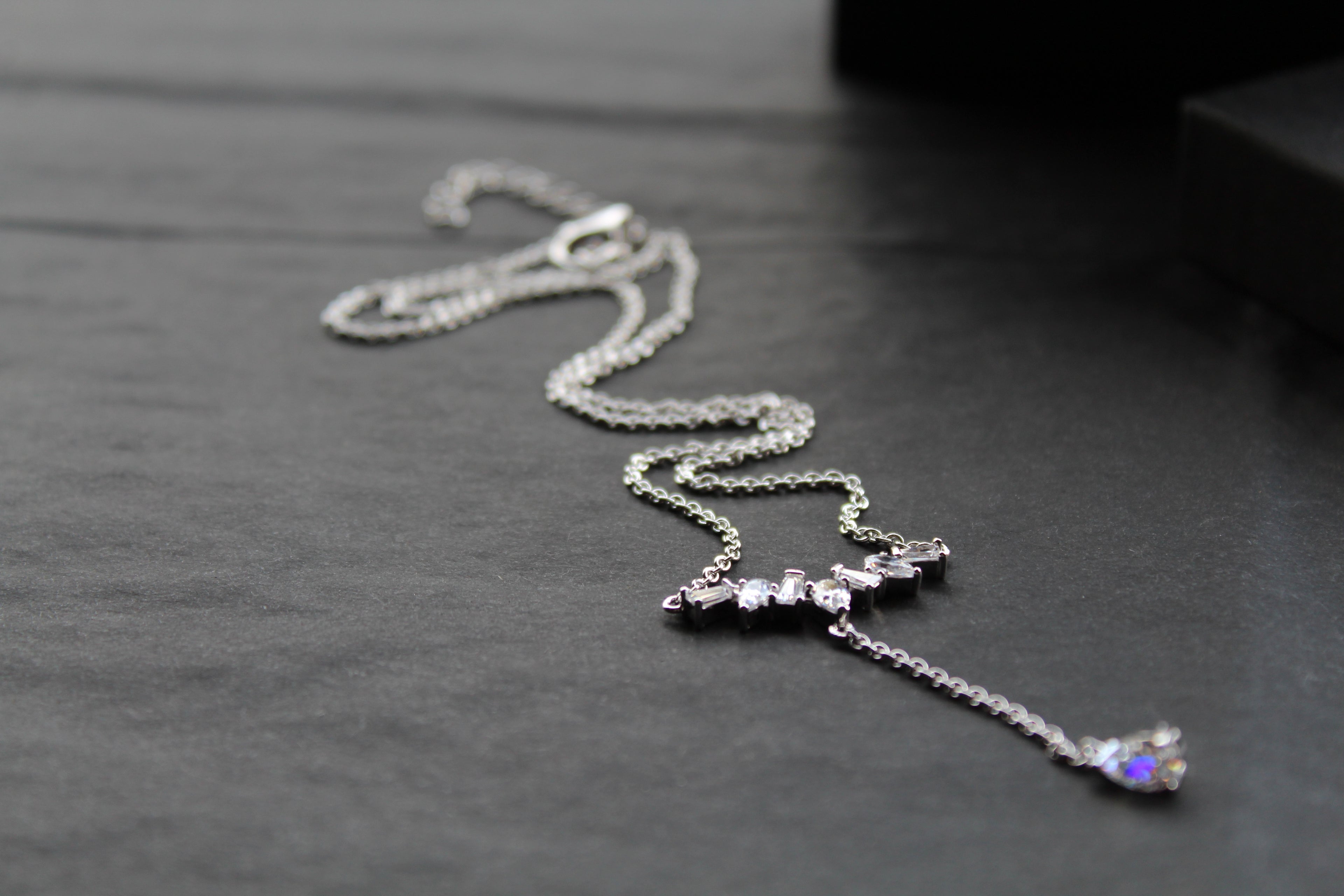 Clear Cubic Zirconia Delicate T Drop Necklace