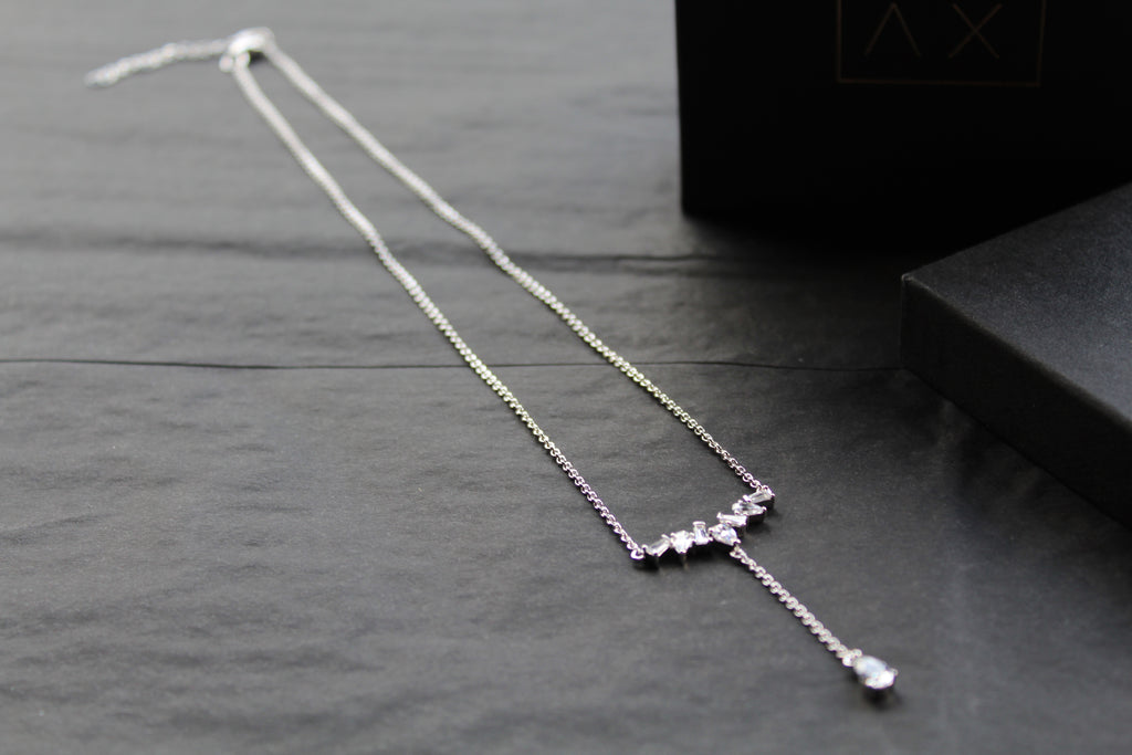Clear Cubic Zirconia Delicate T Drop Necklace