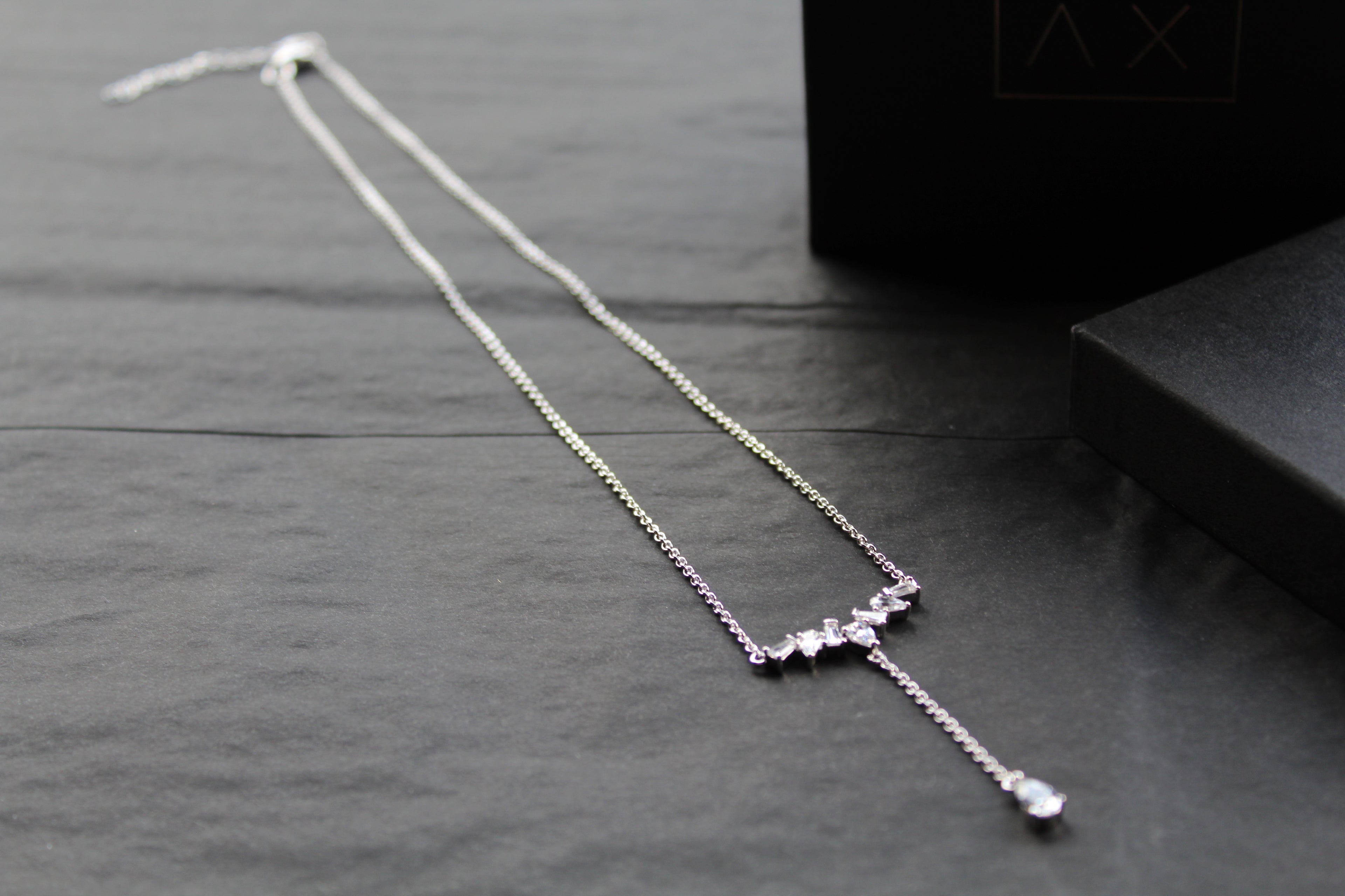 Clear Cubic Zirconia Delicate T Drop Necklace