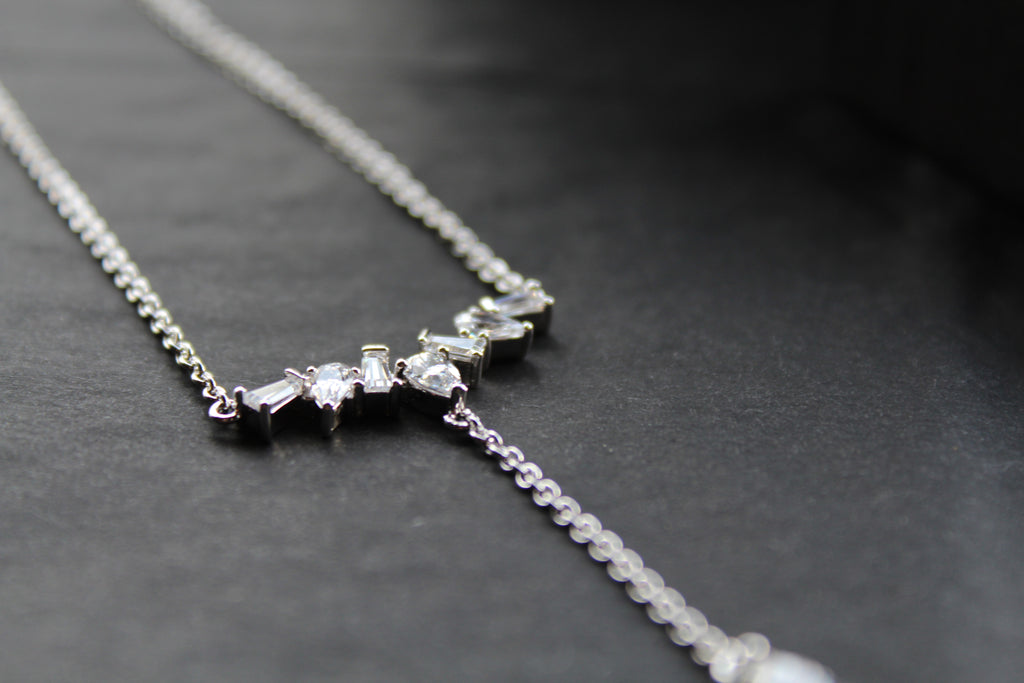 Clear Cubic Zirconia Delicate T Drop Necklace