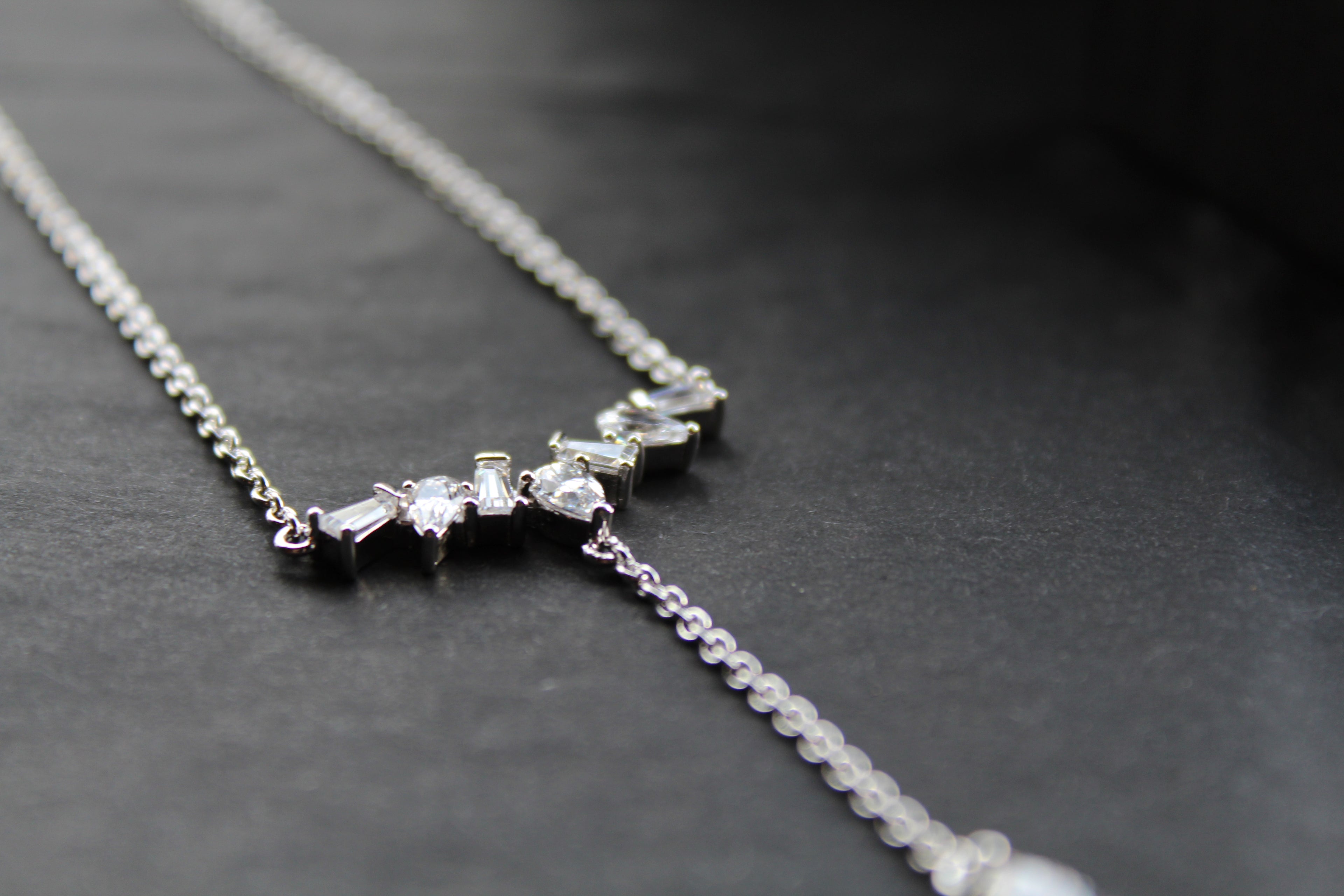 Clear Cubic Zirconia Delicate T Drop Necklace