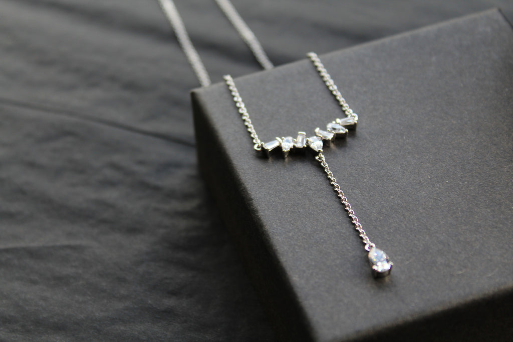 Clear Cubic Zirconia Delicate T Drop Necklace