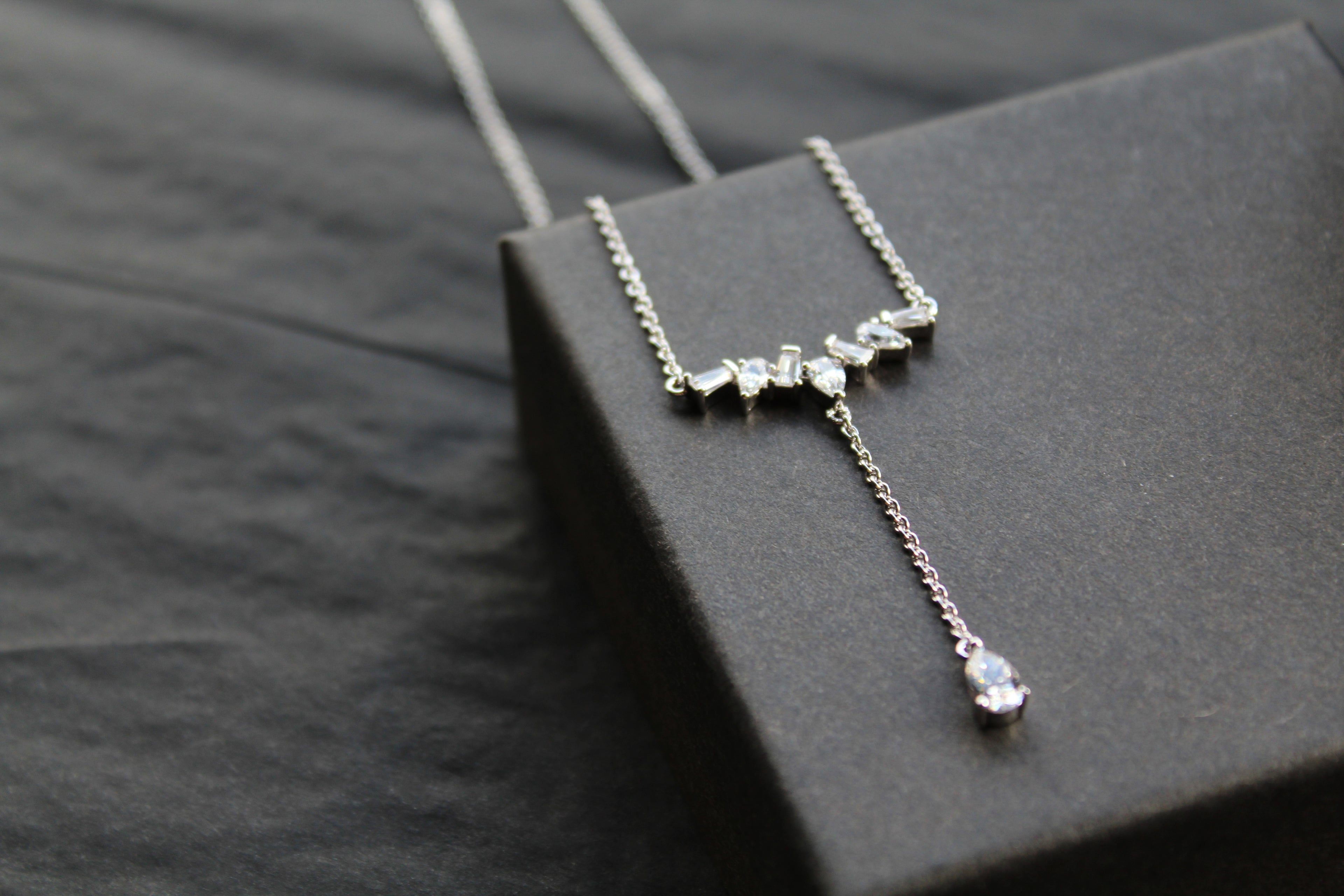 Clear Cubic Zirconia Delicate T Drop Necklace