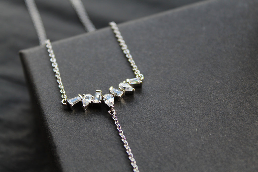Clear Cubic Zirconia Delicate T Drop Necklace