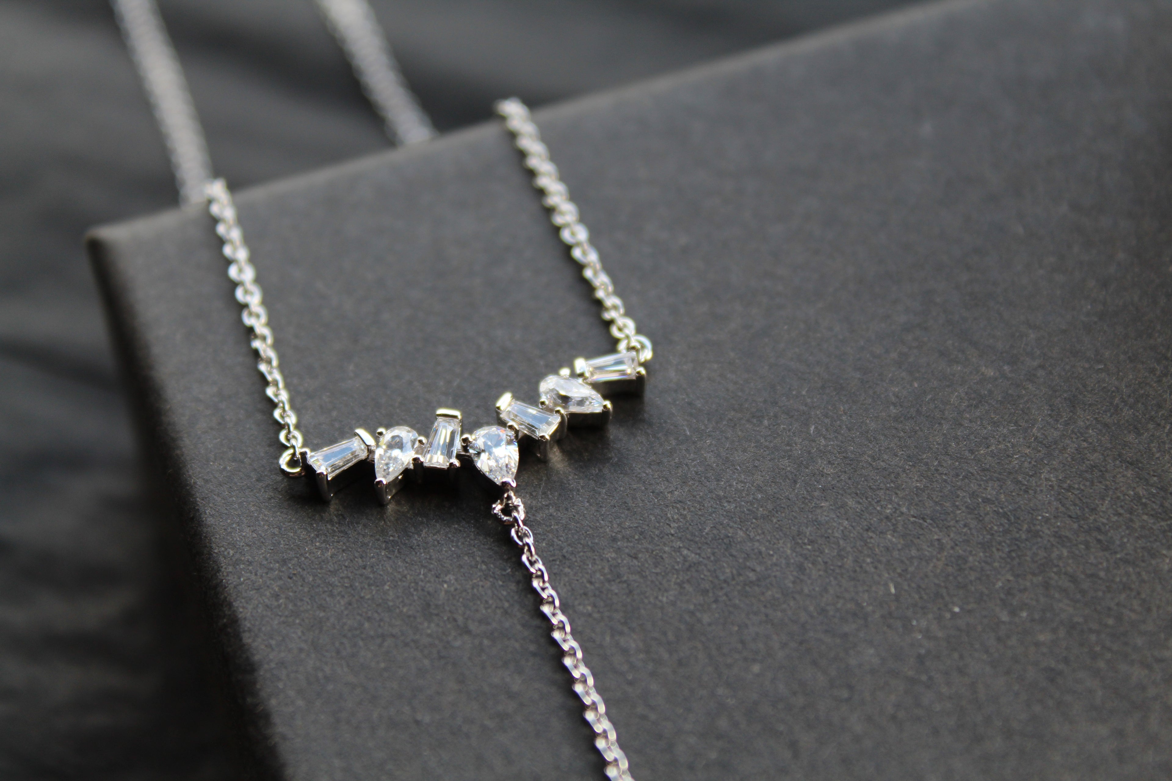 Clear Cubic Zirconia Delicate T Drop Necklace