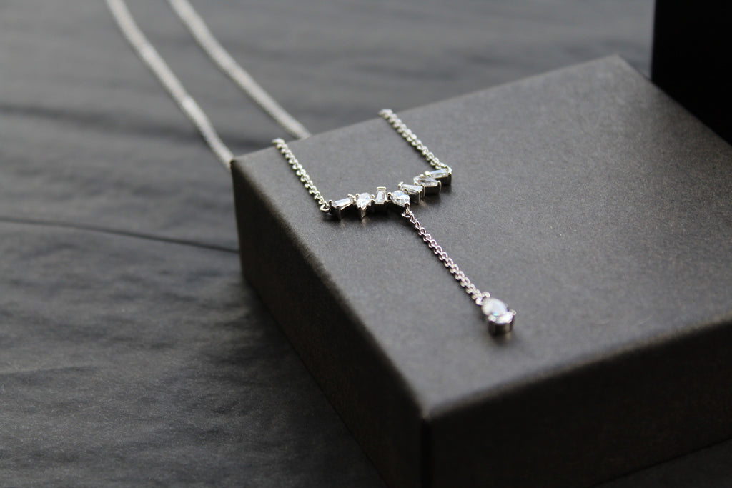 Clear Cubic Zirconia Delicate T Drop Necklace