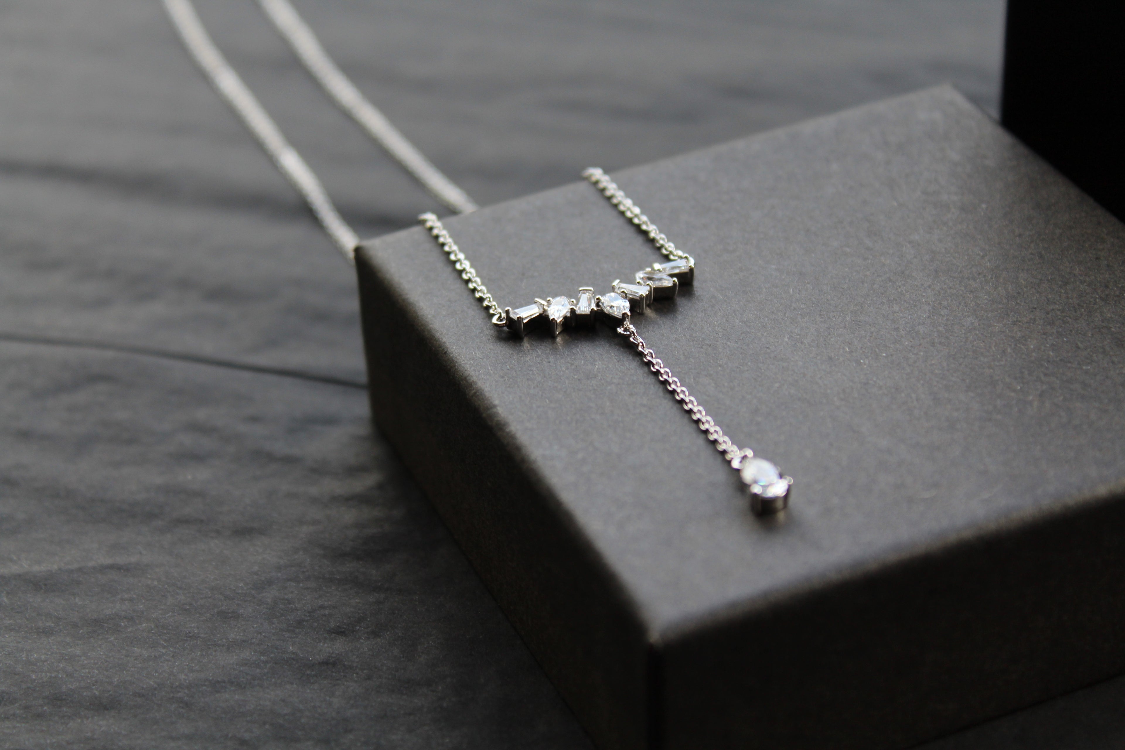 Clear Cubic Zirconia Delicate T Drop Necklace