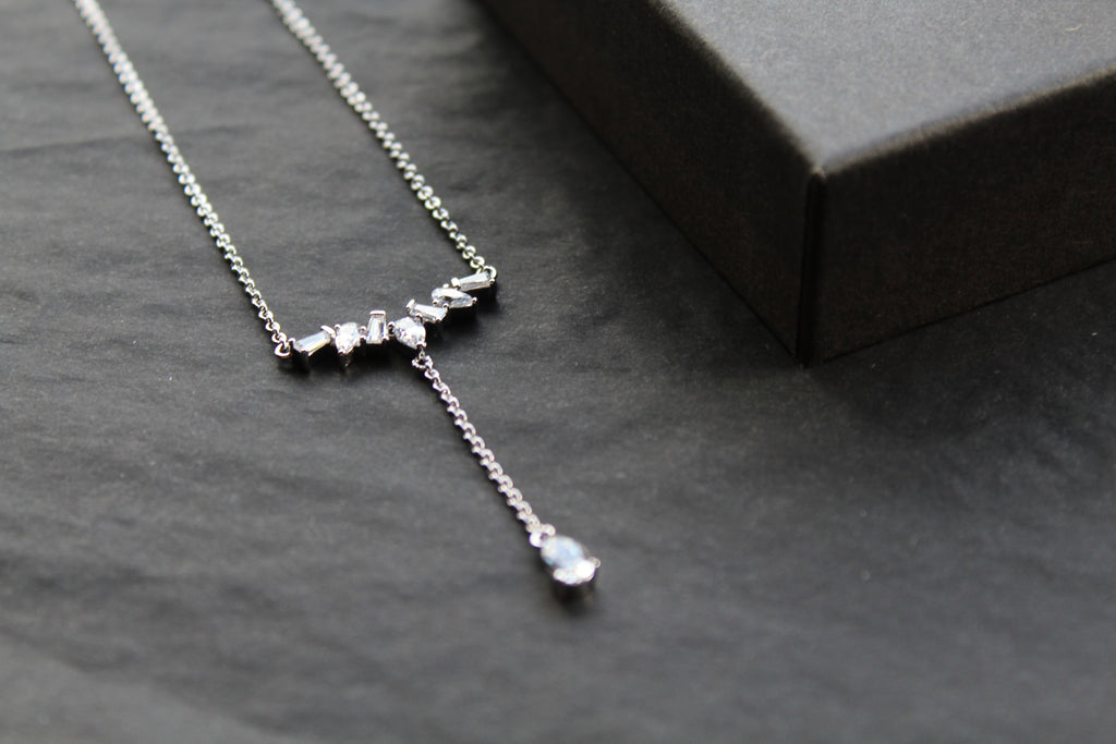 Clear Cubic Zirconia Delicate T Drop Necklace