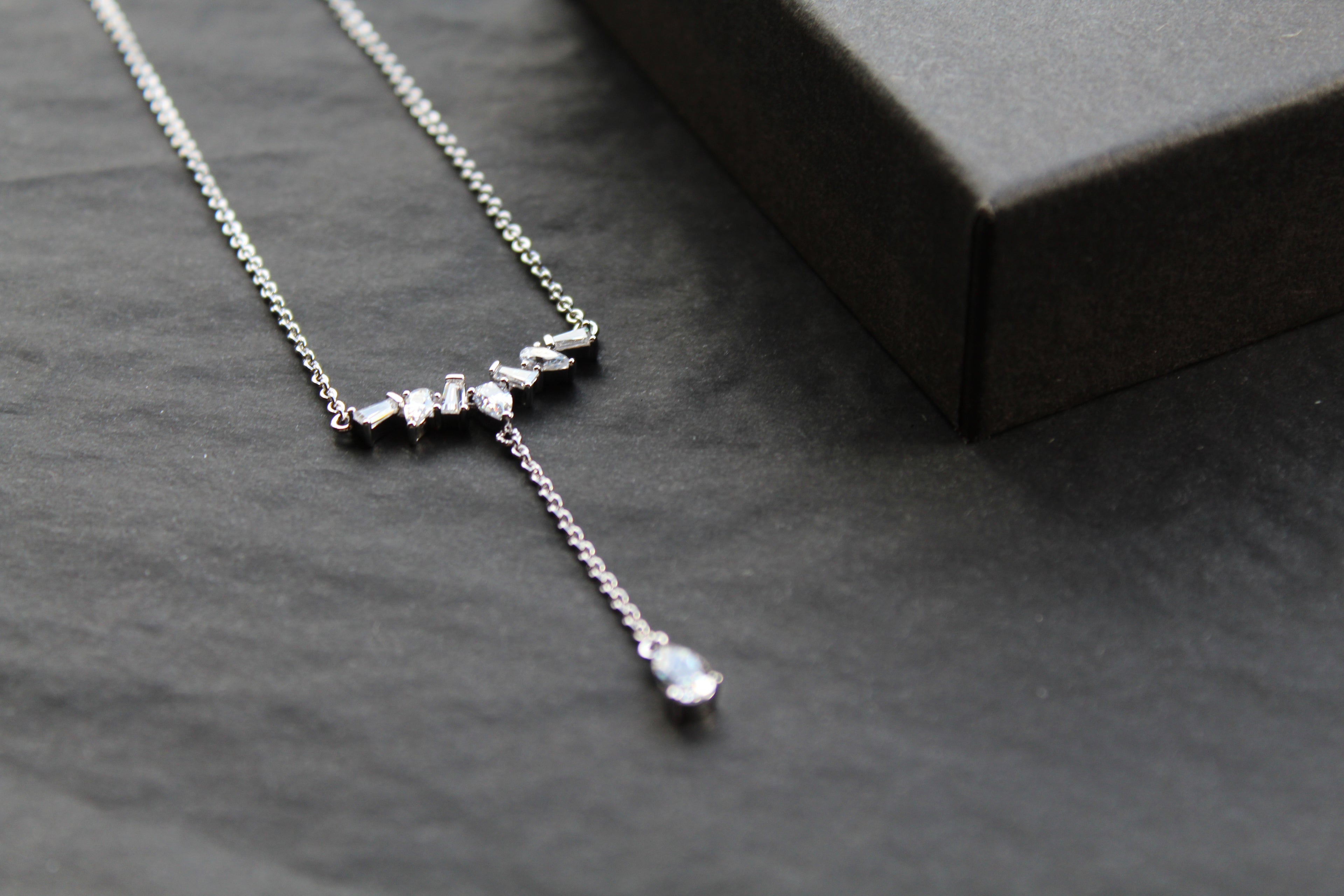 Clear Cubic Zirconia Delicate T Drop Necklace