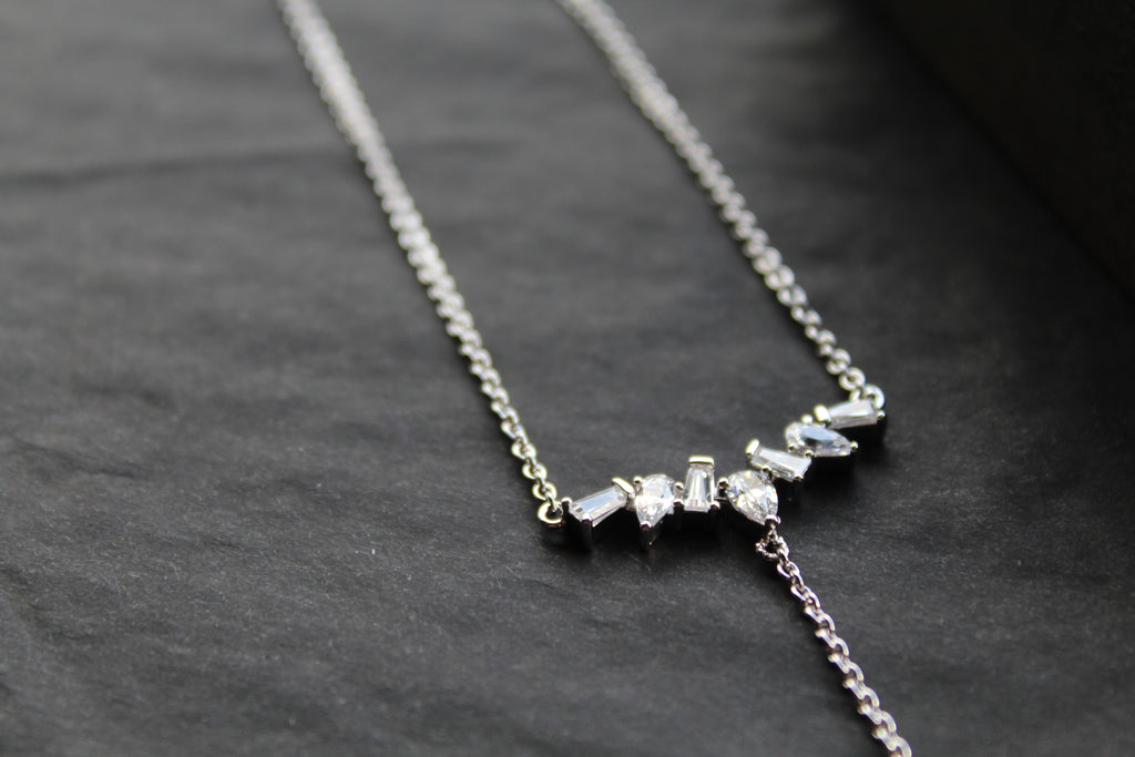 Clear Cubic Zirconia Delicate T Drop Necklace