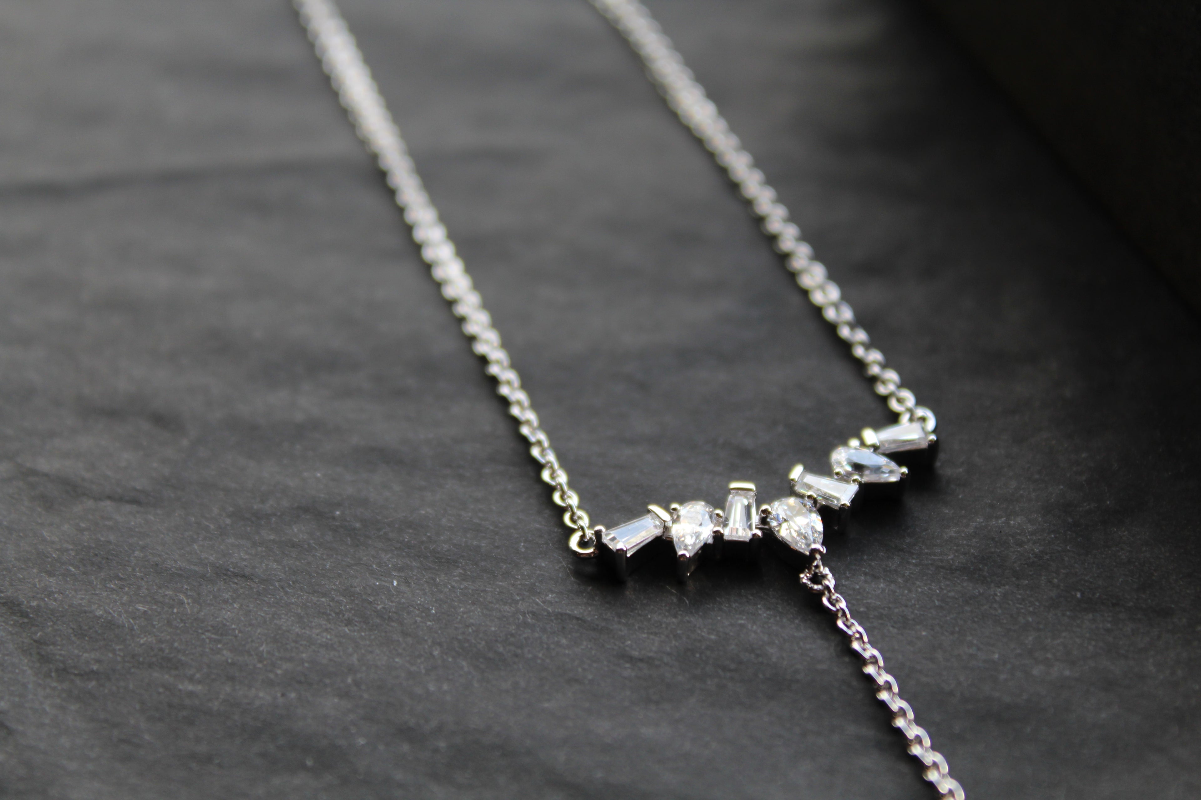 Clear Cubic Zirconia Delicate T Drop Necklace