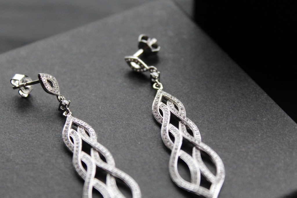 Clear Cubic Zirconia Lattice Teardrop Earrings