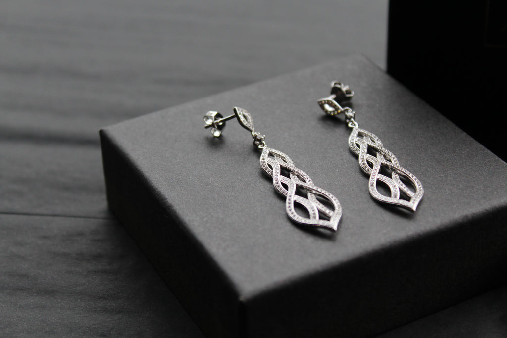 Clear Cubic Zirconia Lattice Teardrop Earrings