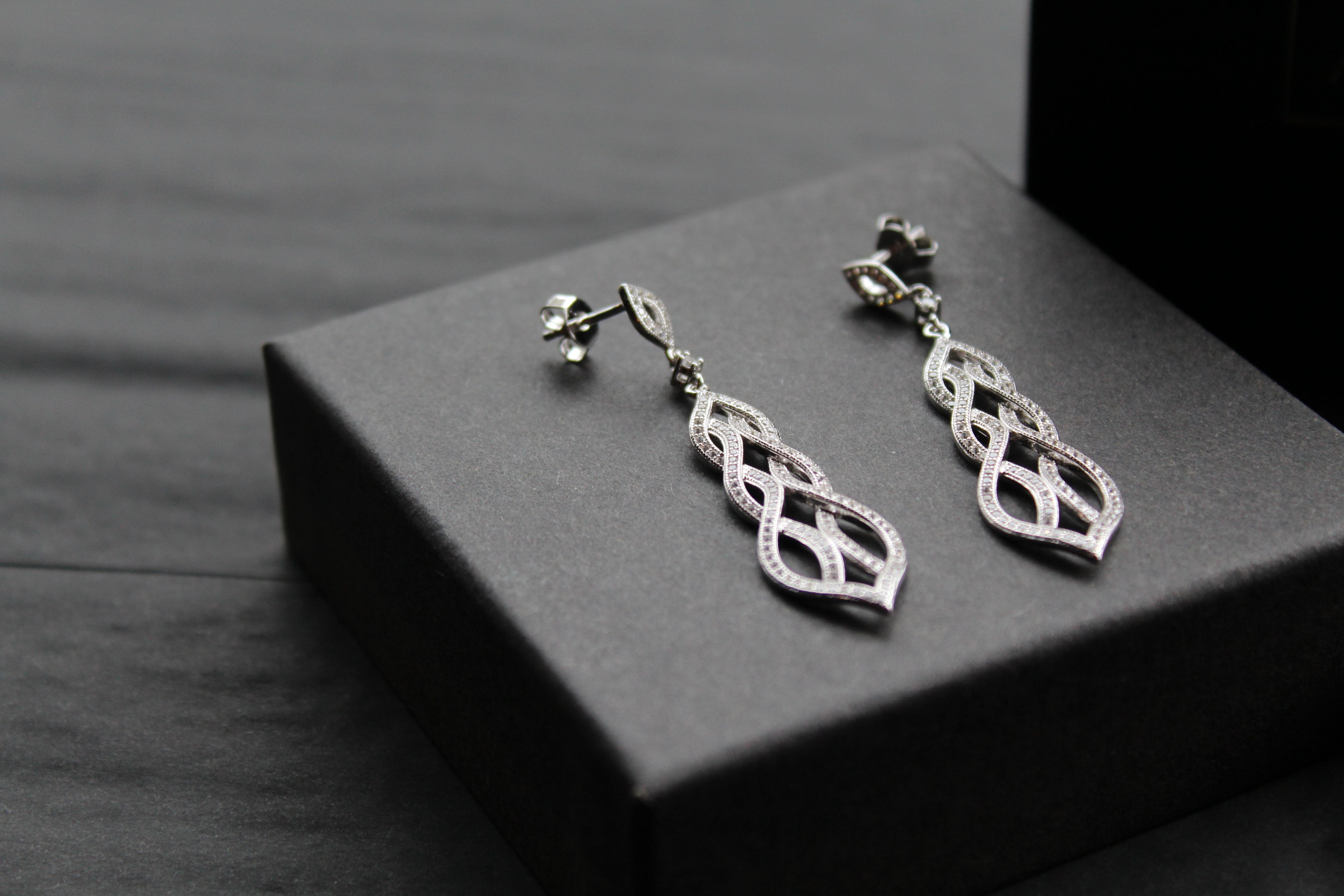 Clear Cubic Zirconia Lattice Teardrop Earrings