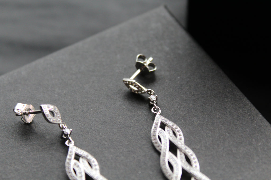 Clear Cubic Zirconia Lattice Teardrop Earrings