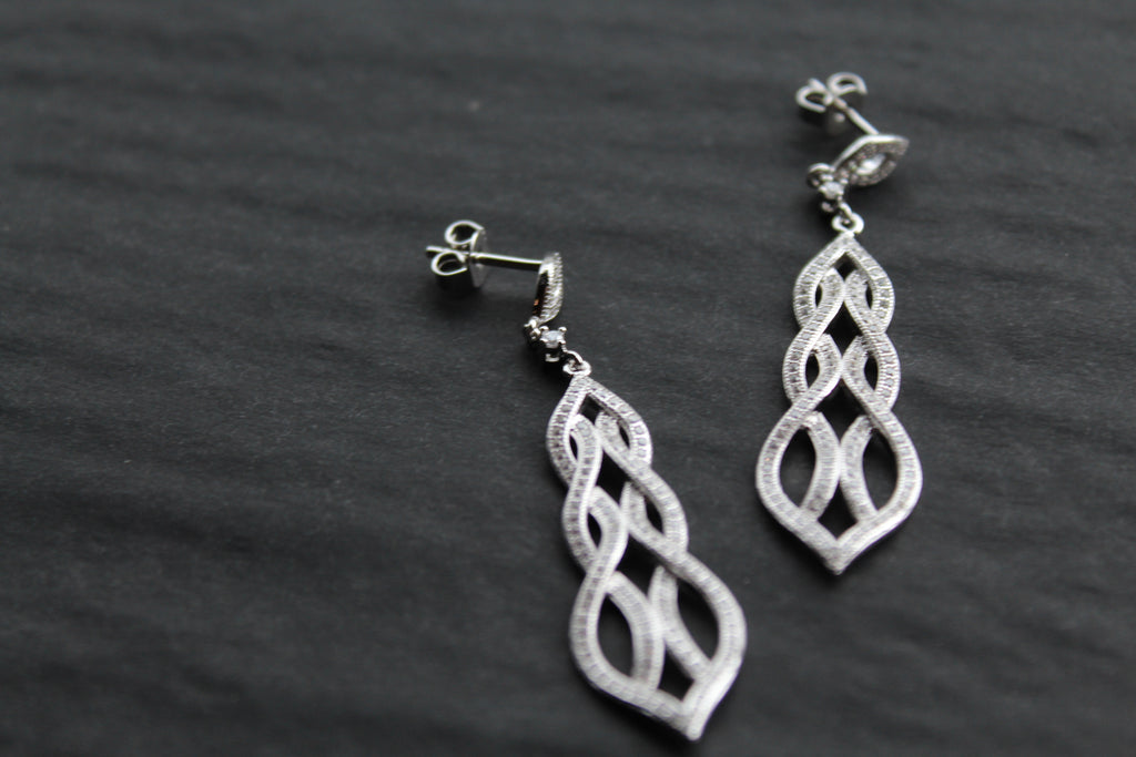 Clear Cubic Zirconia Lattice Teardrop Earrings