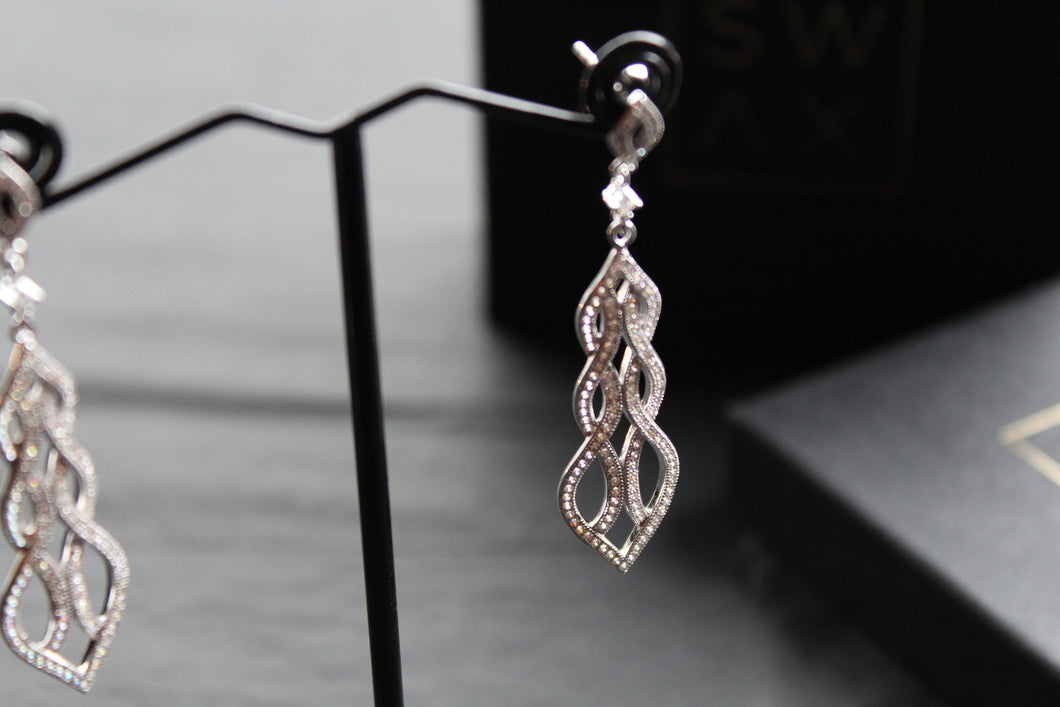 Clear Cubic Zirconia Lattice Teardrop Earrings