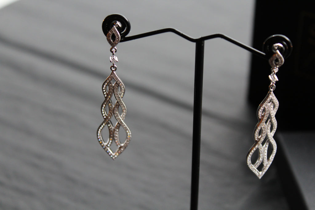 Clear Cubic Zirconia Lattice Teardrop Earrings
