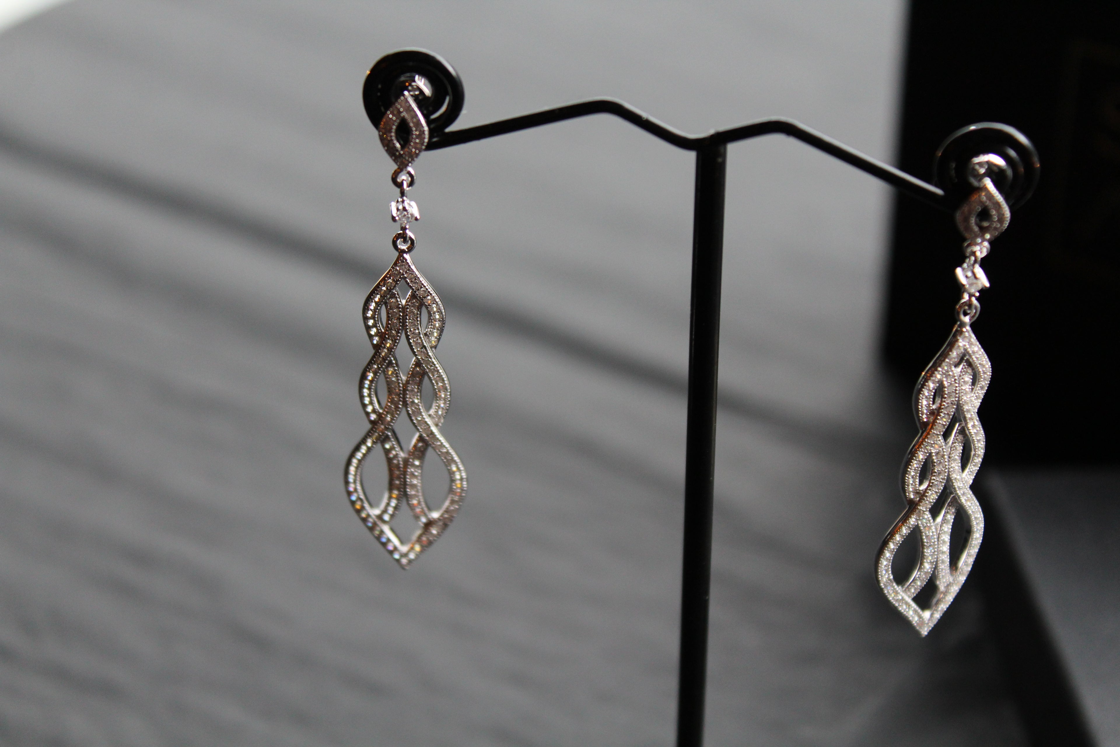 Clear Cubic Zirconia Lattice Teardrop Earrings