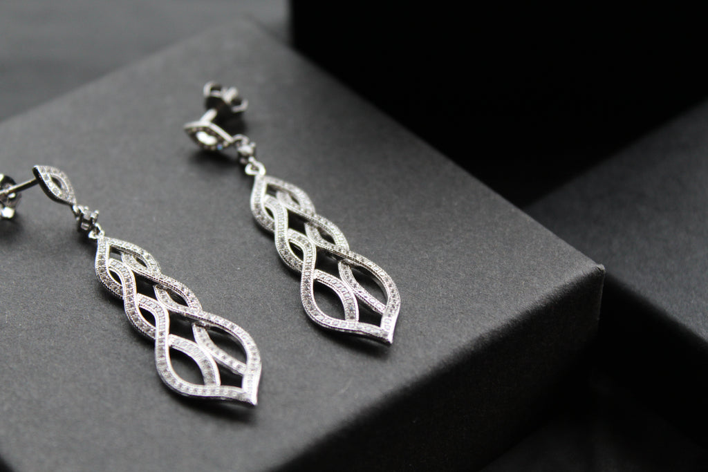 Clear Cubic Zirconia Lattice Teardrop Earrings