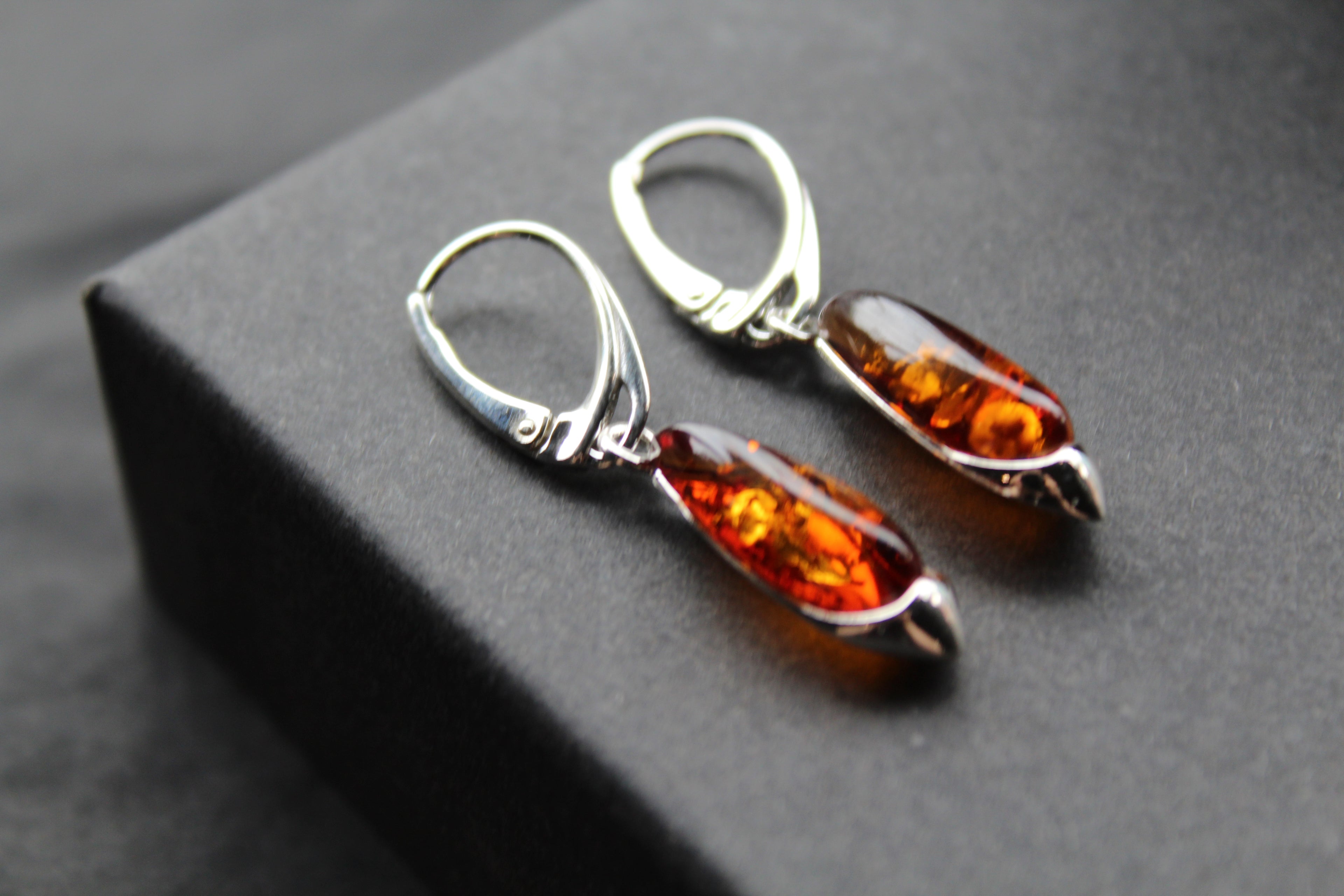 Cognac Amber Contemporary Teardrop Earrings