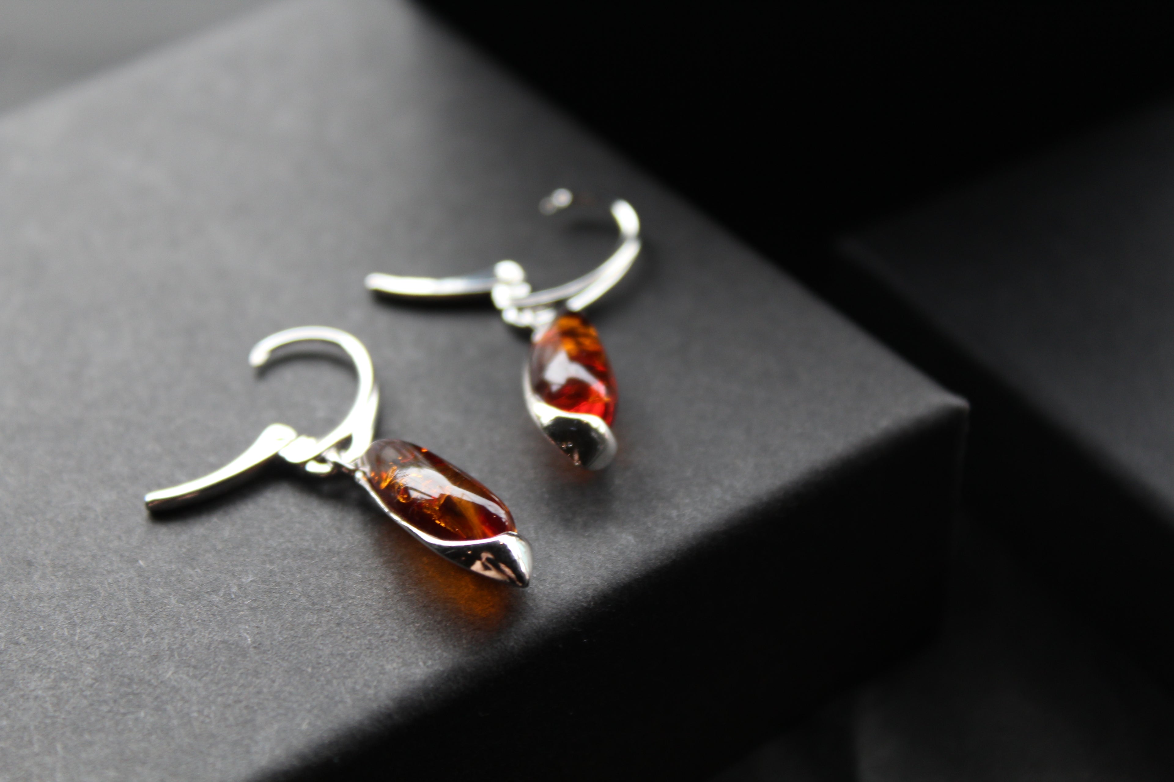 Cognac Amber Contemporary Teardrop Earrings
