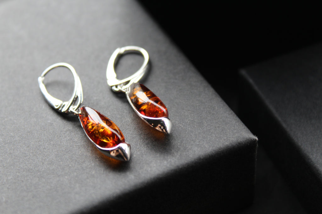 Cognac Amber Contemporary Teardrop Earrings