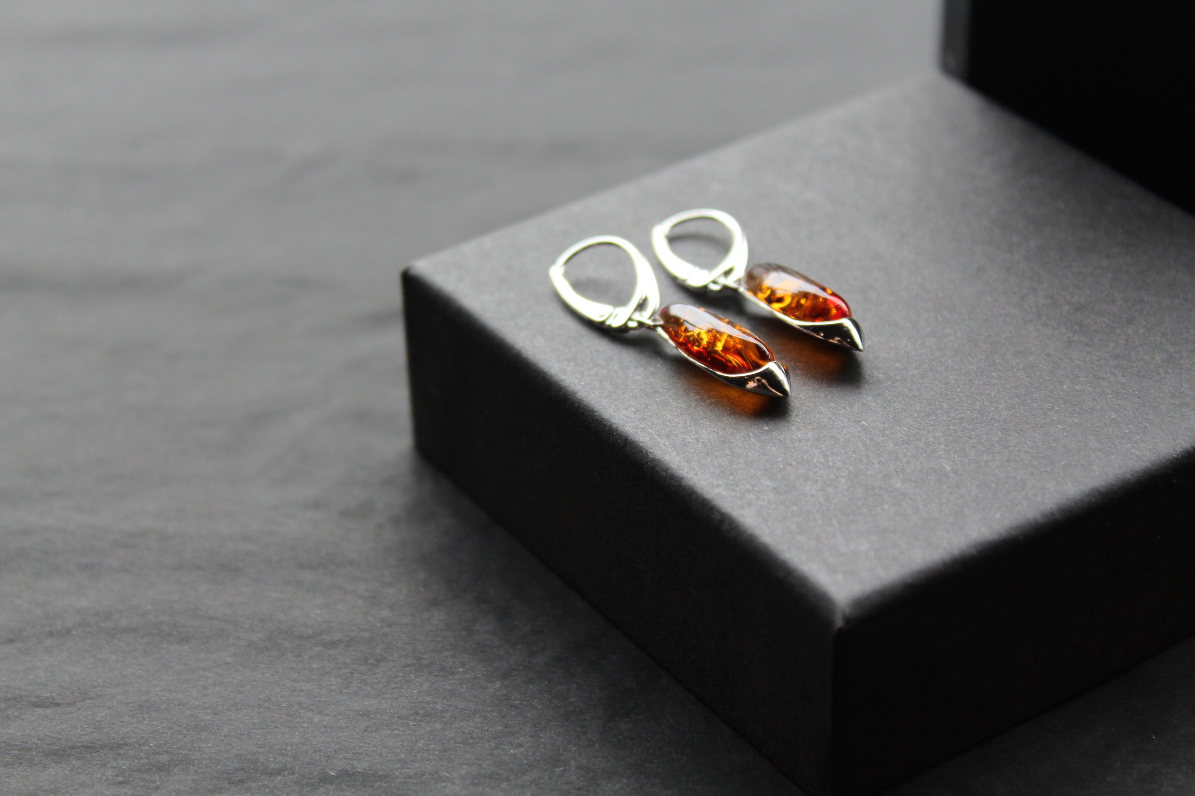 Cognac Amber Contemporary Teardrop Earrings