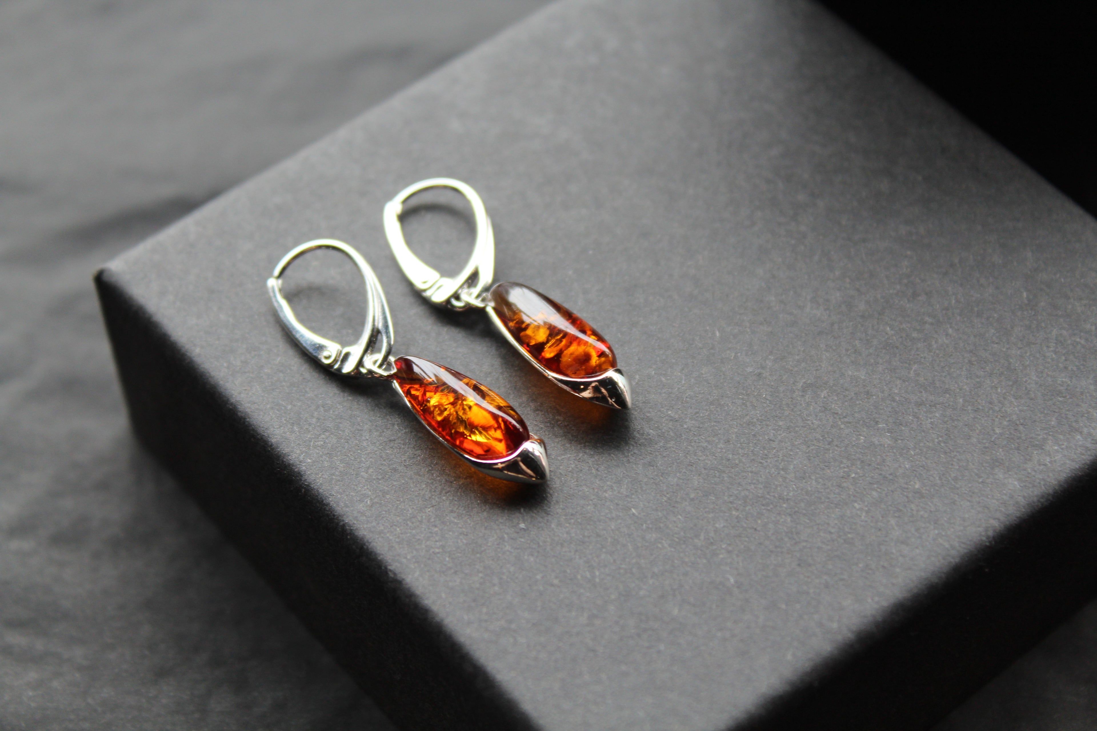 Cognac Amber Contemporary Teardrop Earrings