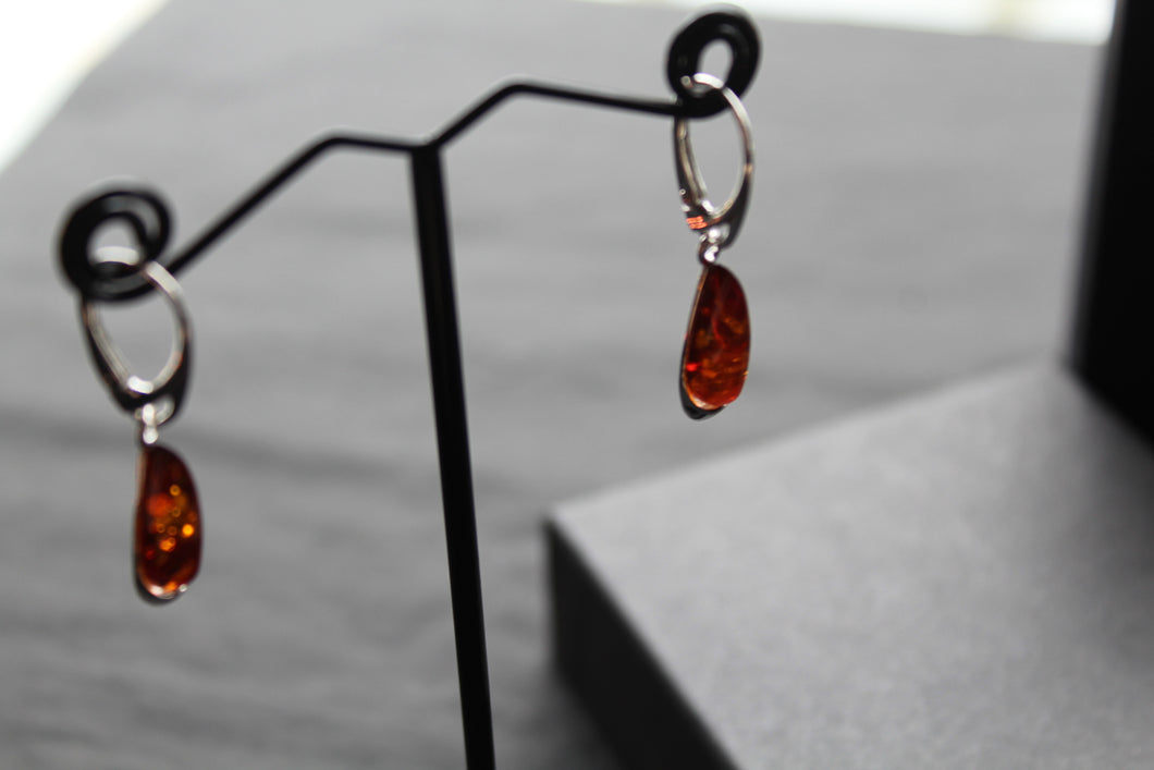 Cognac Amber Contemporary Teardrop Earrings