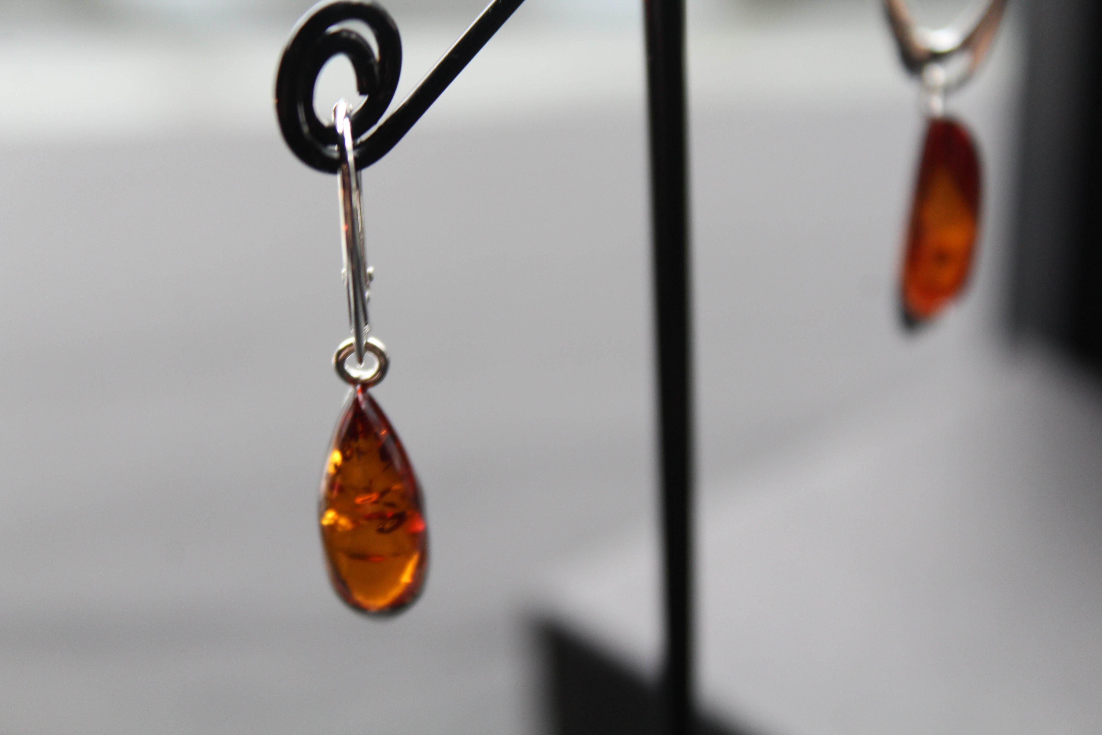 Cognac Amber Contemporary Teardrop Earrings