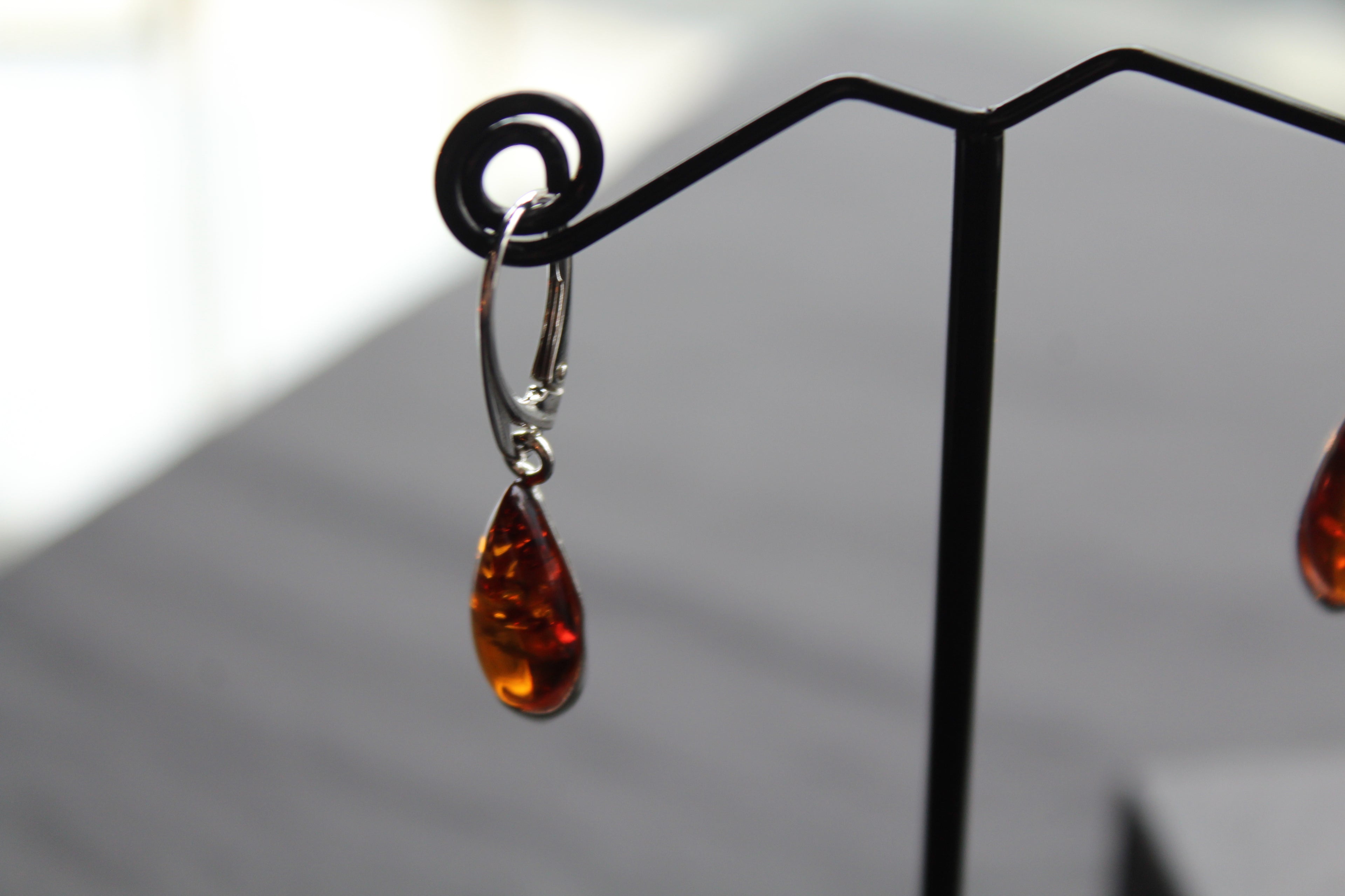Cognac Amber Contemporary Teardrop Earrings