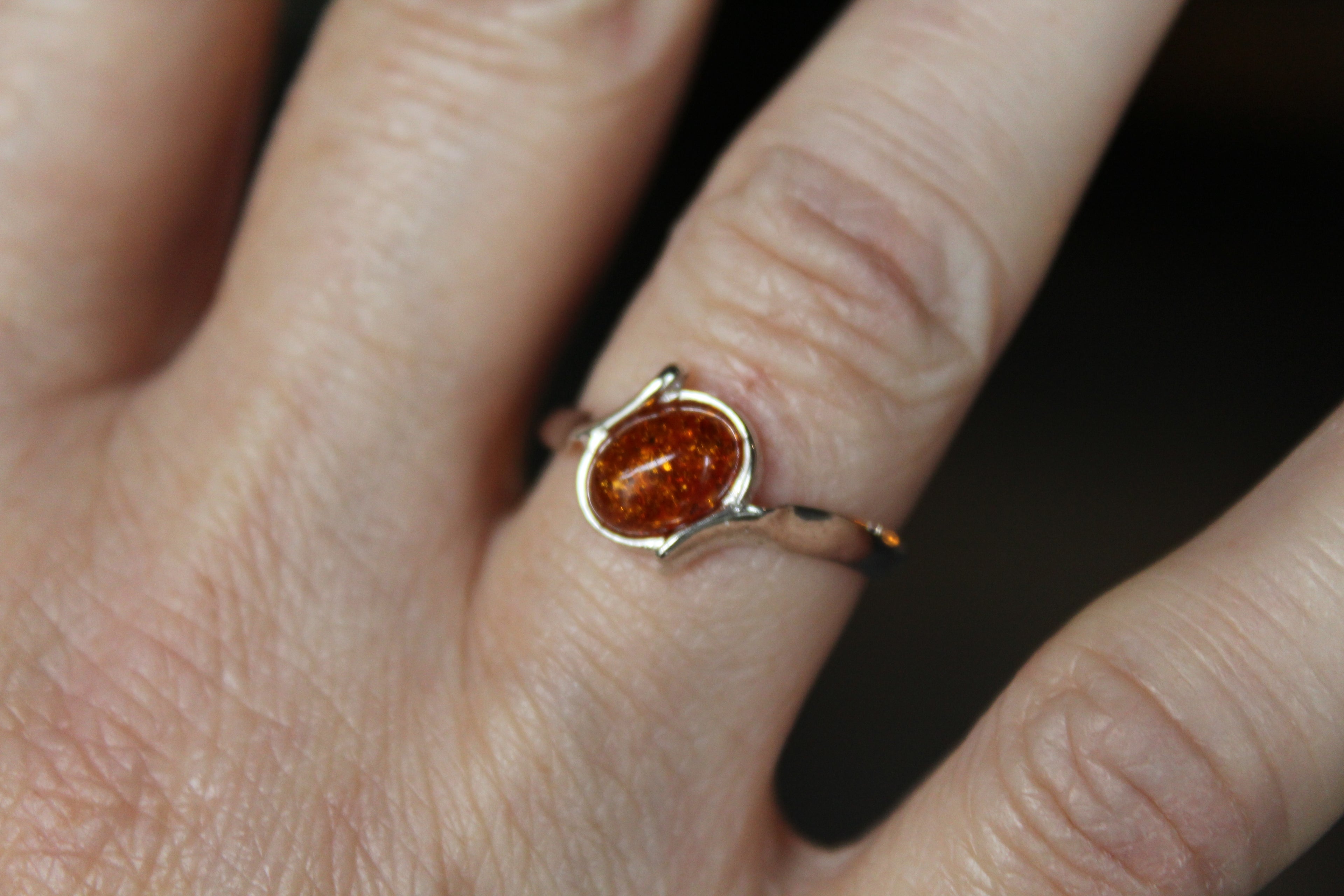 Cognac Amber Cross Over Ring