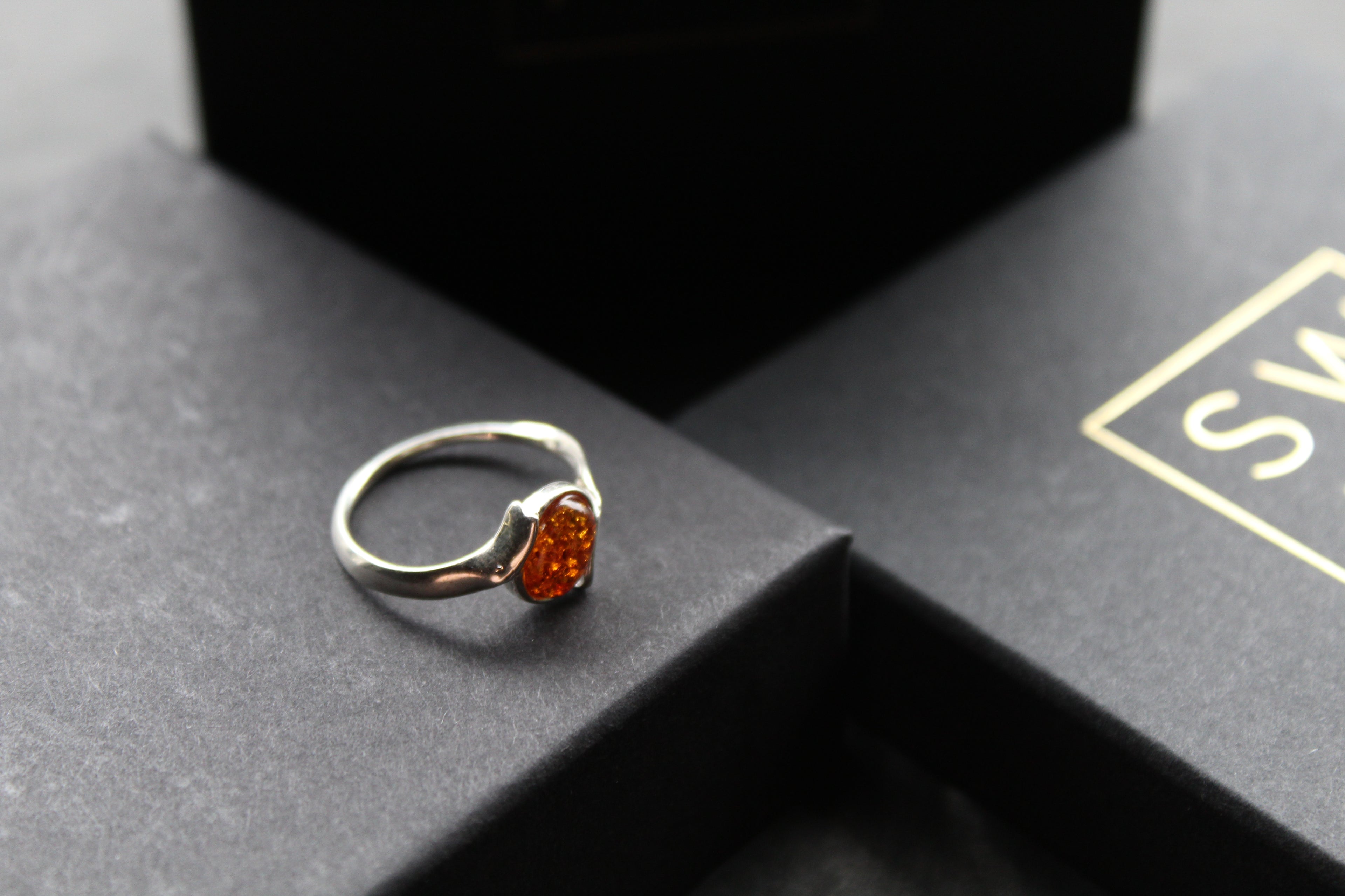 Cognac Amber Cross Over Ring